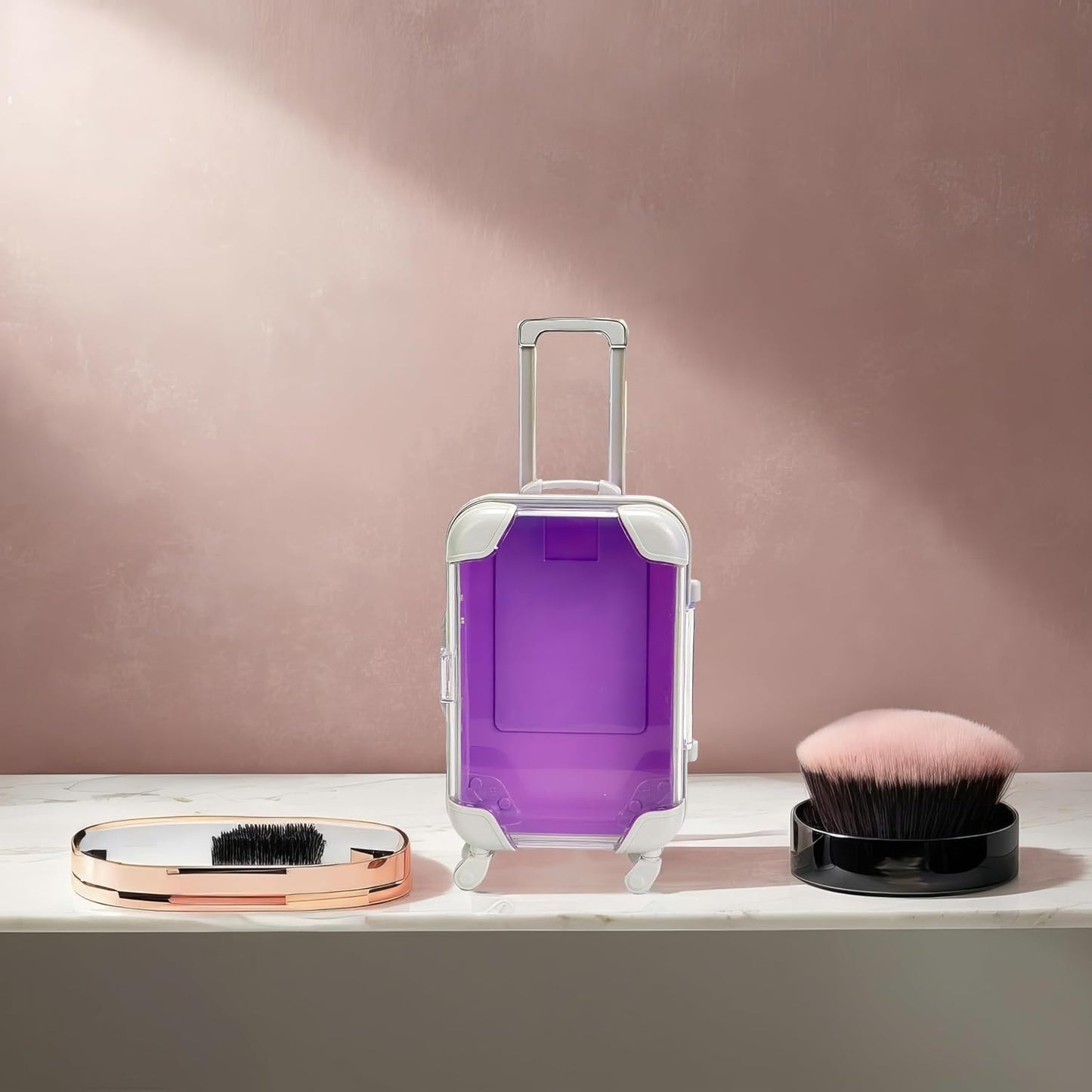 False Eyelash Storage Box, Portable Travel Organizer Mini Luggage False Eyelash Tray Makeup Tool (PURPLE)