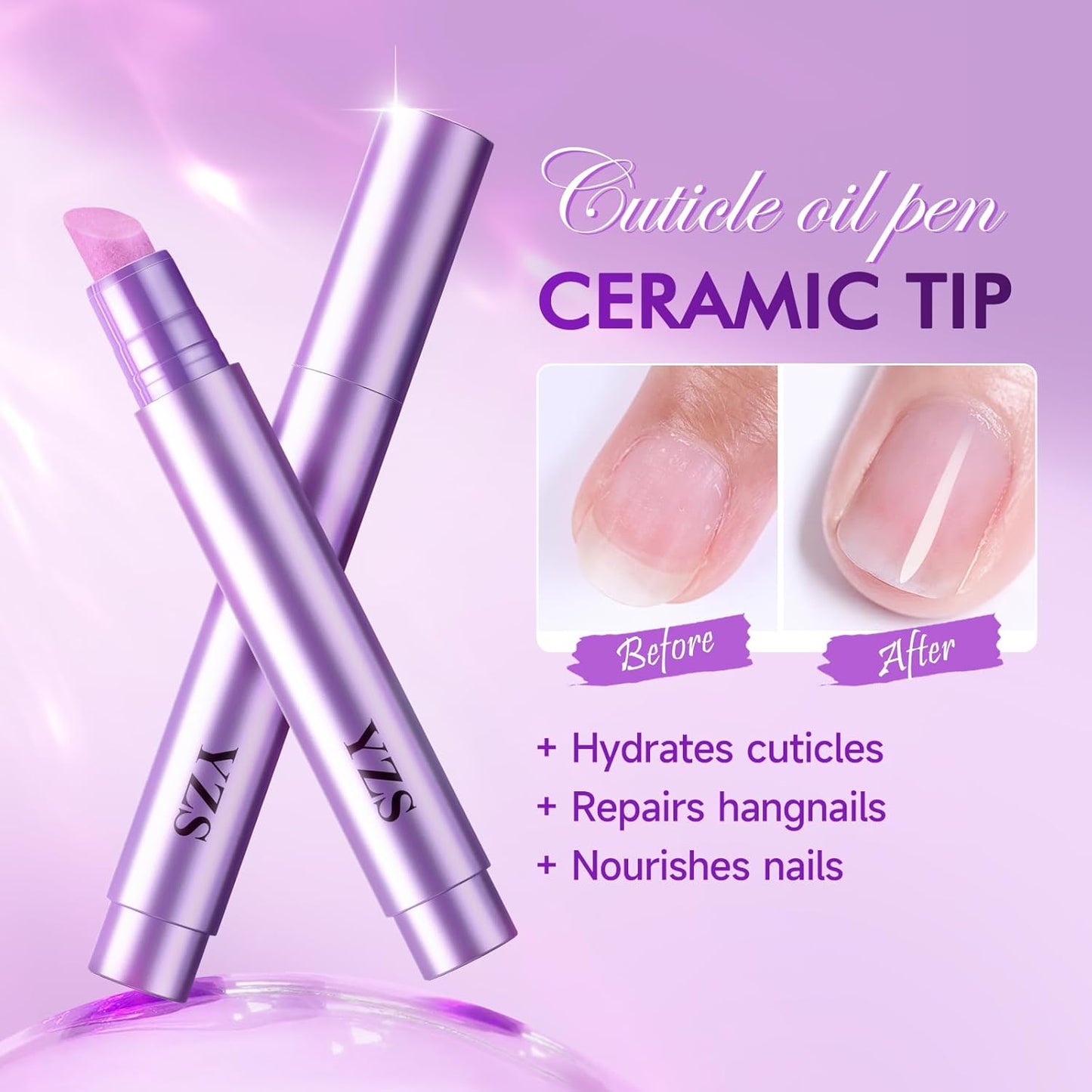 3-in-1 Cuticle Oil Pen Cuticle Pusher Nail Oil Pen with Ceramic Tip, Cuticle Treatment for Hangnails, Dry & Damaged Nails, Nail Cuticle Remover Pen