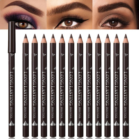12Pcs Eyebrow Pencils for Women, Wooden Hard-Core Dark Brown Eyebrow and Eyeliner Pencil, Long Lasting Waterproof and Sweat-Proof,Beginner Makeup Brow Pencil,Create a Natural Eye Brow Makeup
