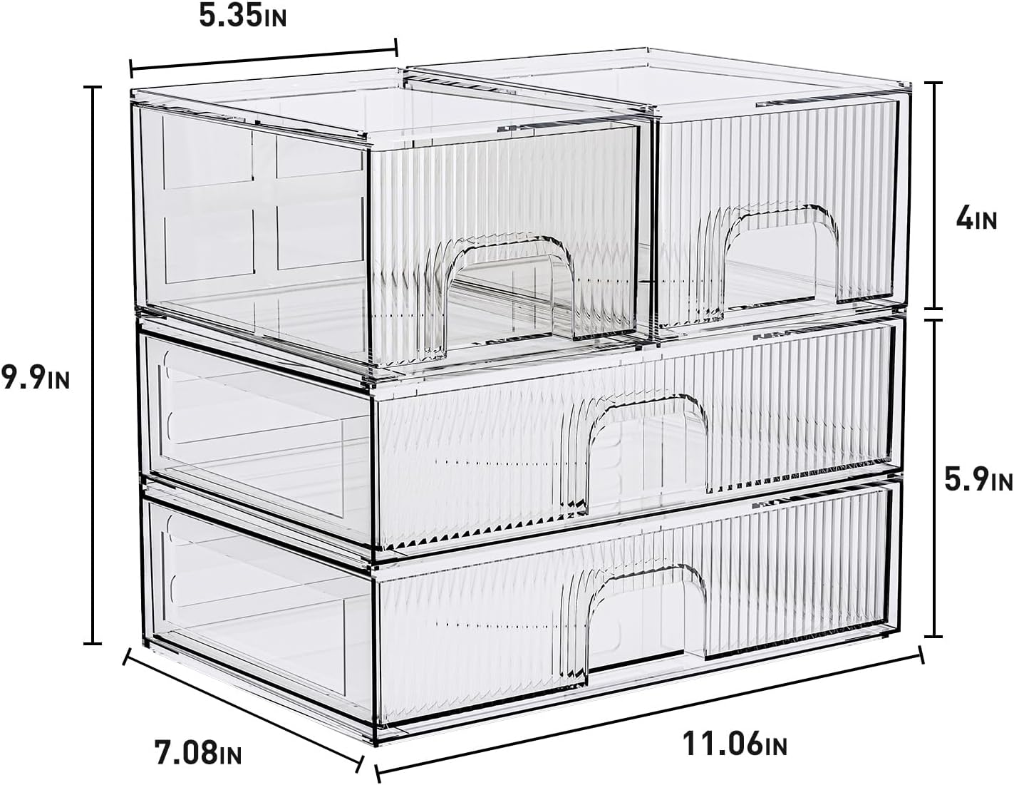 ZHIAI Stackable Storage Box, Acrylic Organizer, Cosmetic Organizer for Cosmetics and Beauty Products for Dressers, Bathrooms, Cabinets, Bedrooms and Home Organization 4 Piece Set