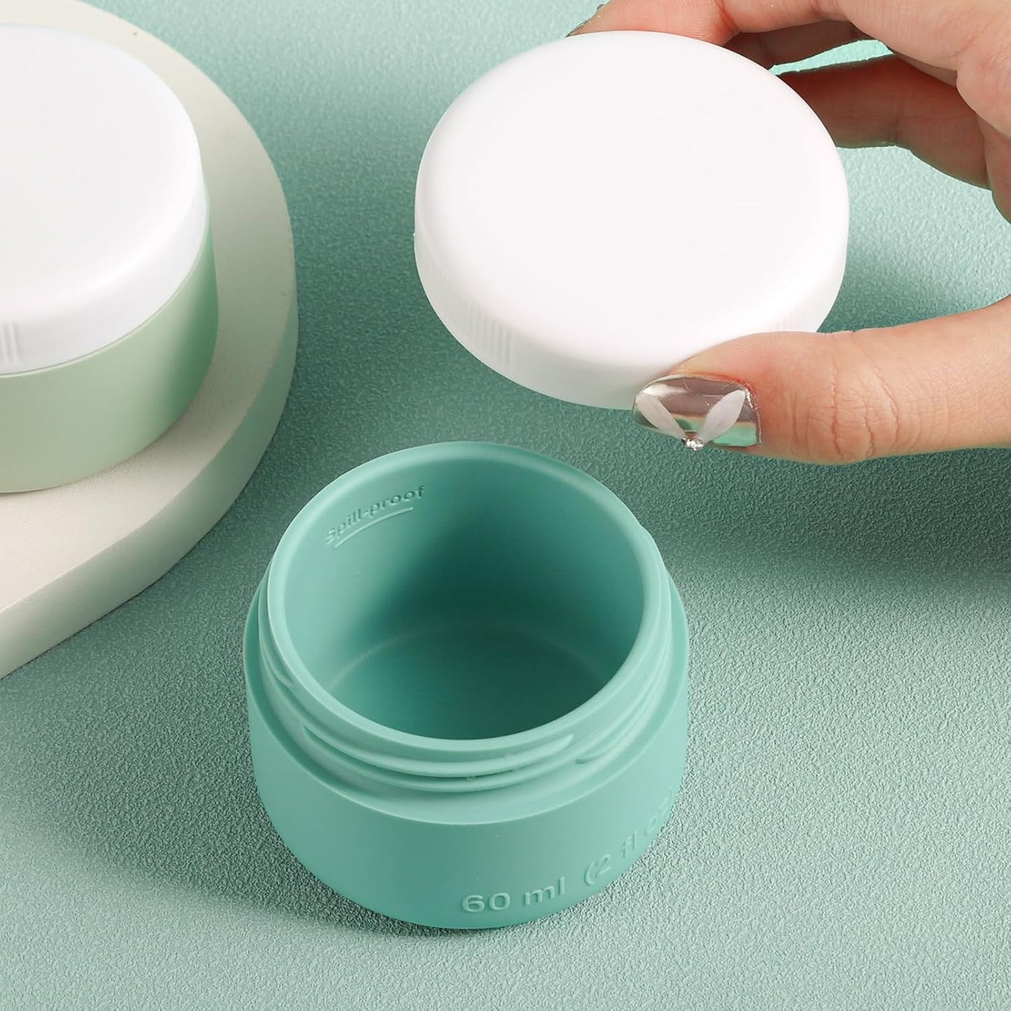 Travel Containers for Toiletries, Silicone Cream Jars BPA-Free, Leak-proof 2oz Travel Size Containers, Portable Size Silicone Jars with Lid for Cosmetic Face Hand Body Cream (4 Pack)