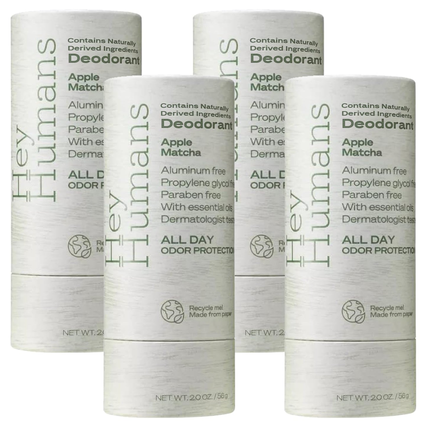 Hey Humans Deodorant, Aluminum Free Deodorant for Women and Men, Contains Naturally Derived Ingredients, All Day Odor Control, Refreshing Essential Oils, Earth Friendly Package, Apple Matcha