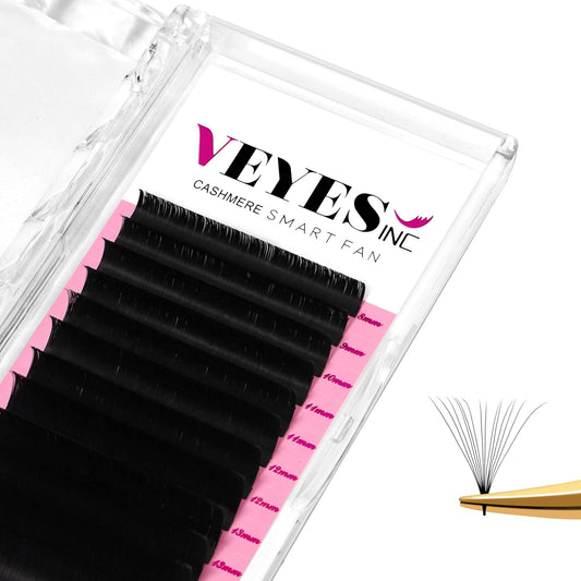 VEYES INC Cashmere Smart Fan Lash Extensions 0.03 0.05 0.07 C/CC/D Curl 8-20mm Mixed & Single Length, Super Matte Black Volume Lashes, Professional Supplies for Lash Techs (0.05 C 18mm)