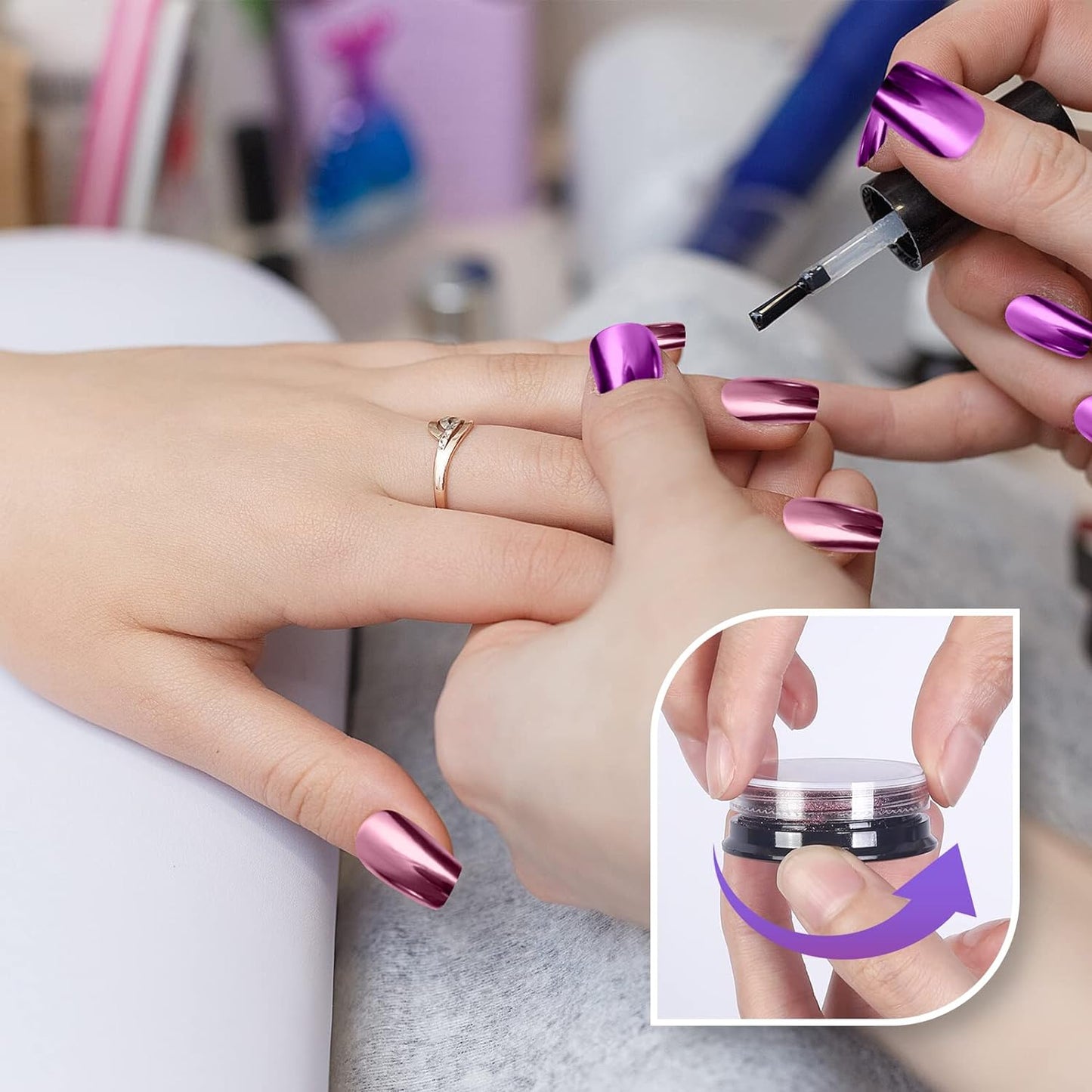 Artdone 16 Jars Chrome Nail Powder Nail Art Fimo Striping Tape Lines Decoration Metallic Mirror Effect Holographic Aurora Chameleon Pigment Powder 1g/Jar Pearl for Resin Craft & Nail Art