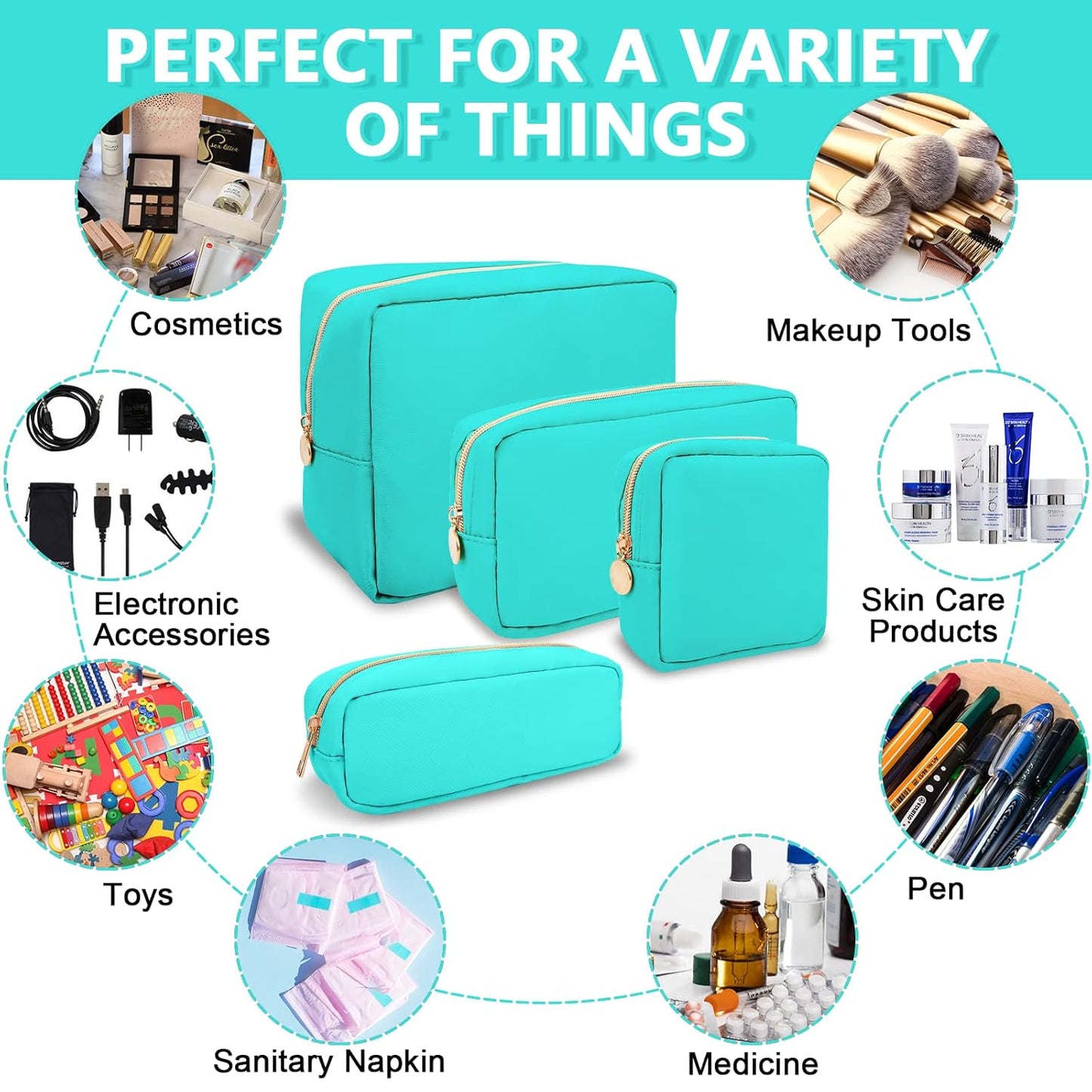 Mini Makeup Pouch for Purse, Small Cosmetic Bag Pouch Nylon Travel Toiletry Organizers Bag for Women Girls, Cute Zipper Coin Purse Preppy Storage Purse for School Work(Mini-Cotton Candy)