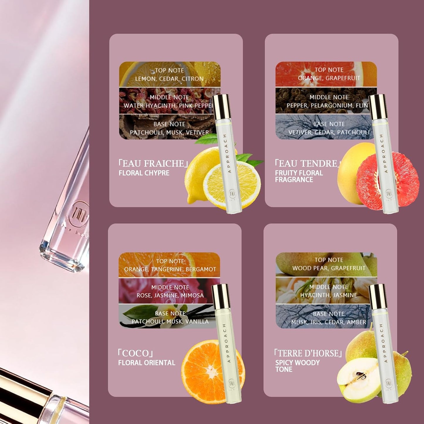 aopoka Roll-on Perfumes for Women & Men 10ml, Long-Lasting Pheromones Fragrances, Enhanced Scents Travel Size, Rollerball Perfume Oil - Wood Pear, Grapefruit, Jasmine & Amber（#2-EAU TENDRE）