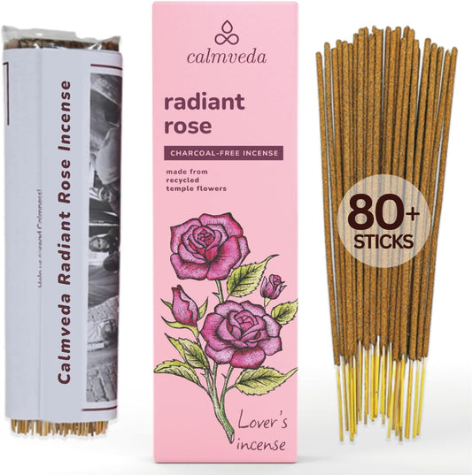 Rose Incense Sticks, 80 Sticks - Charcoal Free, Handmade by Indian Artisans, Perfect Housewarming Gift, Promotes Love & Care