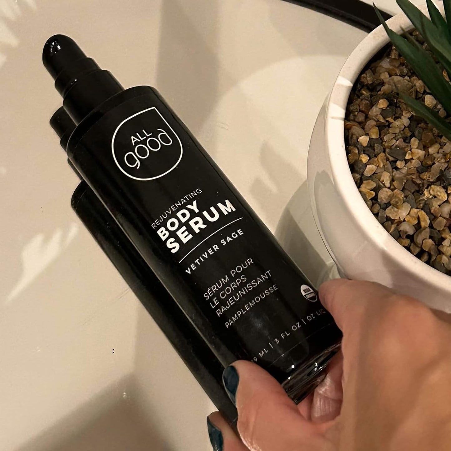 All Good Rejuvenating Body Serum for Men & Women - Calendula, Moringa, Sea Buckthorn & Essential Oils - Lightweight, Moisturizer & Replenishing Serum - Made in USA - 3oz (Clary Sage & Vetiver)