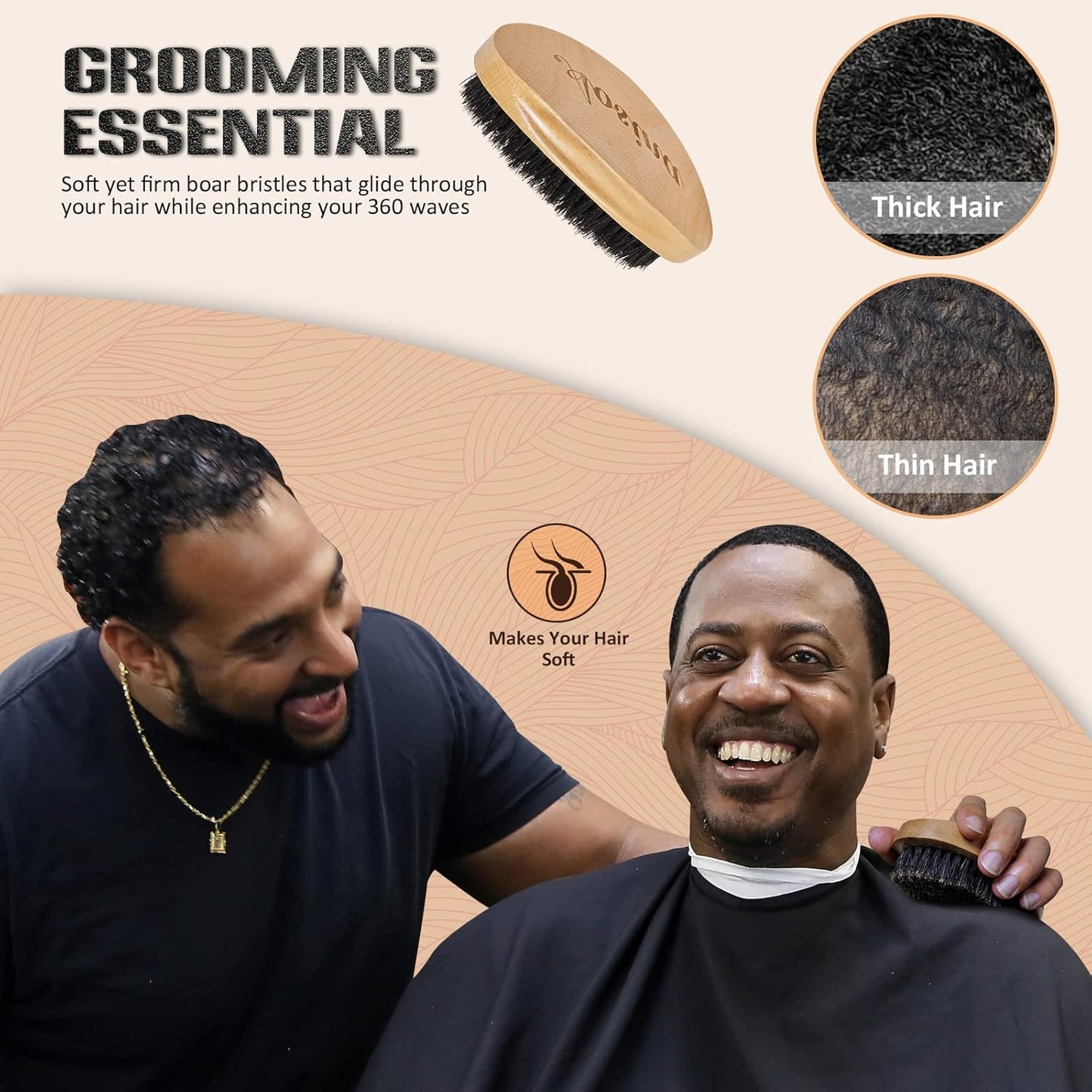 Wave Brush for Men - Beech Wood & Black Boar Bristle Brush for Cultivating Beards, Hair Waves, and Wolfing