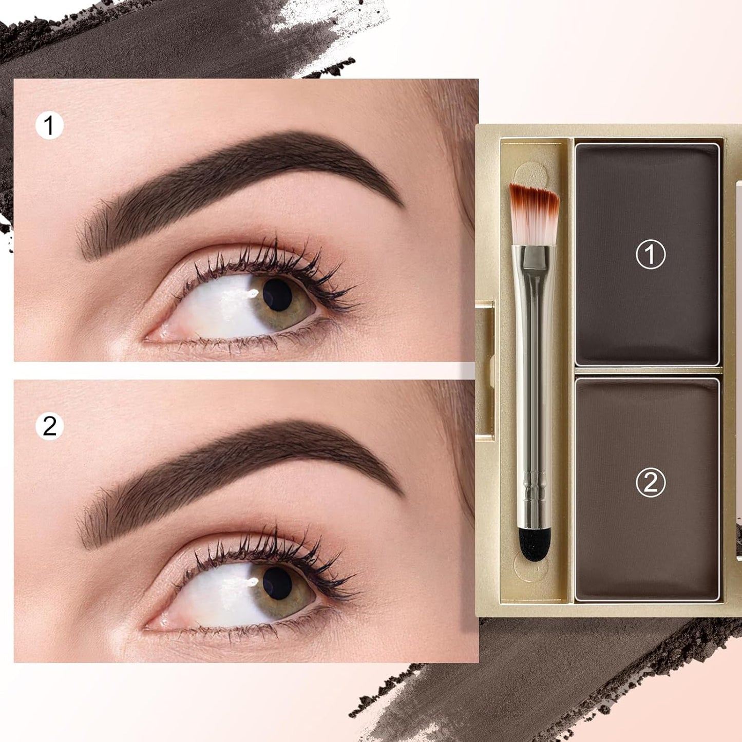 Boobeen Eyebrow Powder Kit, 2-color Waterproof Eyebrow Palette Makeup to Definer & Filler Brows, Eyebrow Color Powder Shape Natural Looking Brow - with Mirror Brush
