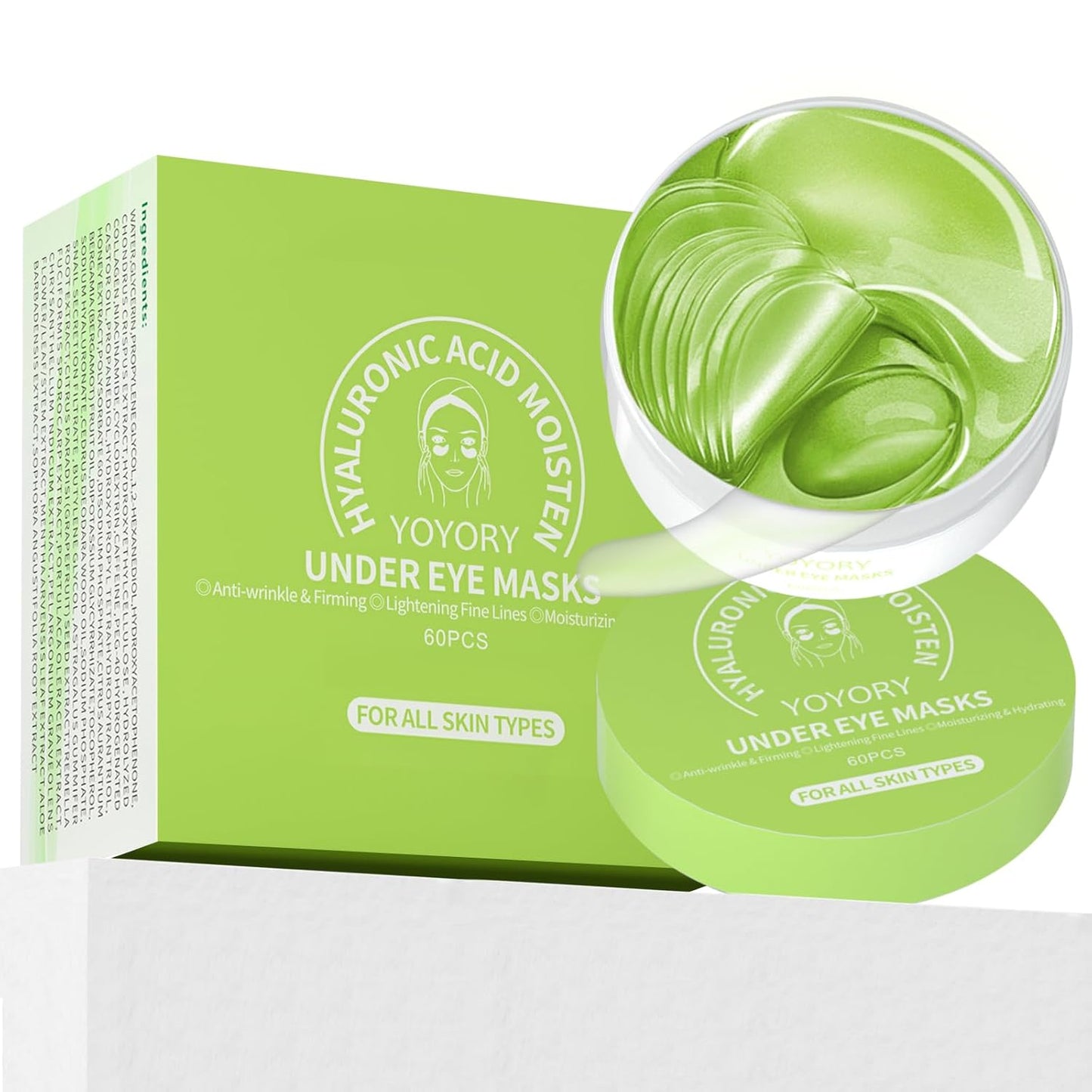 Under Eye Patches Masks - for Eye Bags with Collagen and Hyaluronic Acid, Dark Circles,and Fine Lines, Fade Wrinkles Treatment for Women and Men - 60 Pcs Green