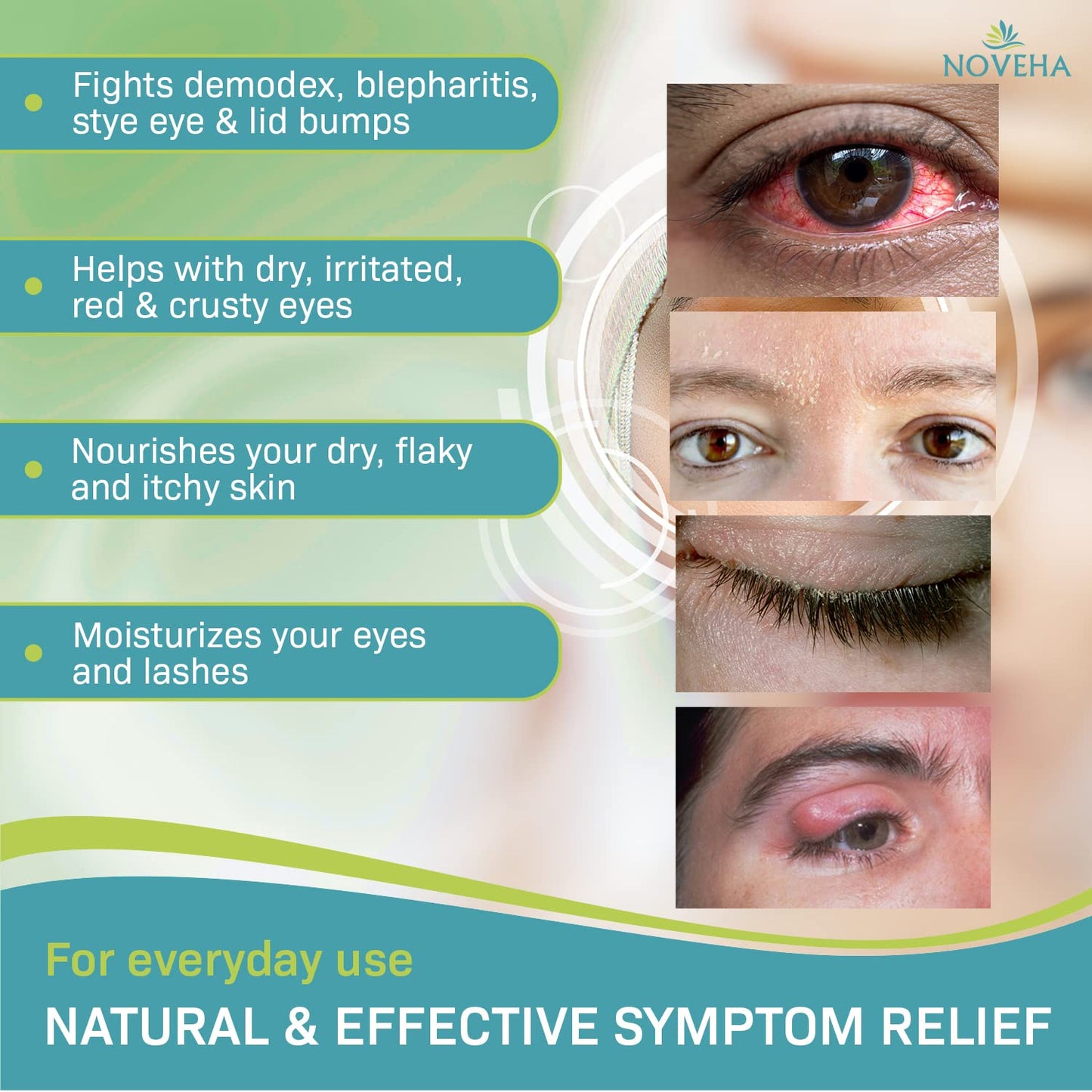 NOVEHA Tea Tree Oil Foaming Gentle Cleanser | Therapeutic Daily Skincare For Eyelash & lids, Eye Irritations, Stye Eyes, Skin Dryness, Moisturize with Organic Ingredients, All Types, 3.38 Ounce