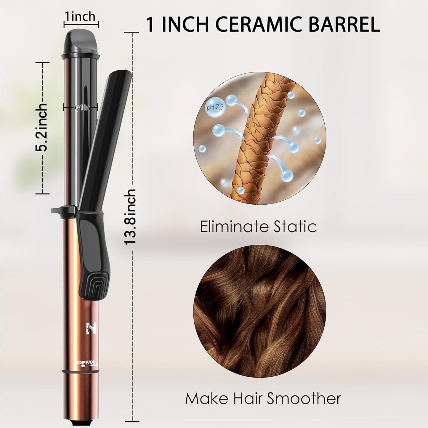 Nicebay Curling Iron, 1 Inch Hair Curling Wand with Ceramic Coating, Professional Hair Curler, Fast Heating up to 430°F, 60 Mins Auto Off, Suit for Different Hairstyle, Gold