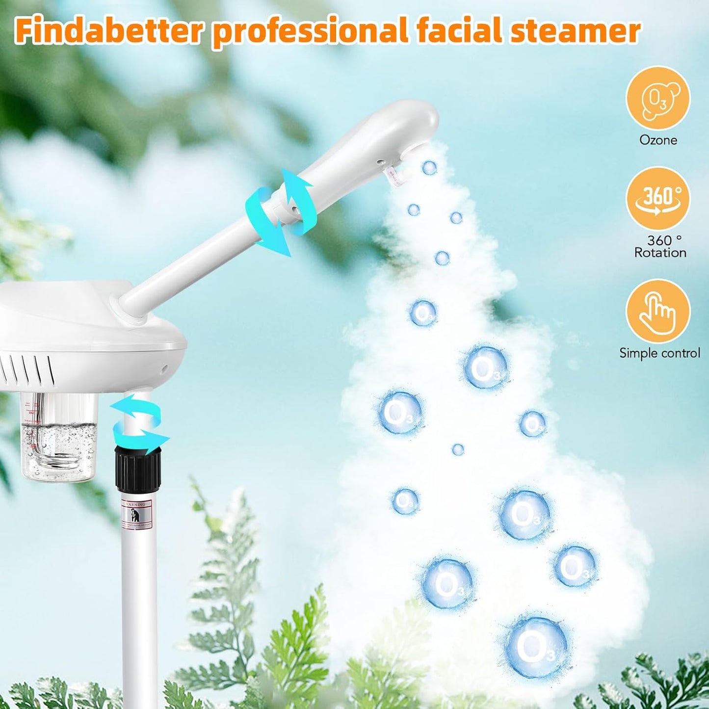 Professional Facial Steamer, Face Steamer on Wheels, SPA Ozone Steamer, Standing Face Steamer for Spa, Salon and at Home Use