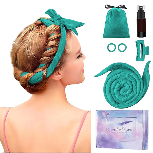 Heatless Curling Rod Headband, Upgraded 60" Extra Long Heatless Curls Headband Soft Hair Curlers to Sleep In Hair Rollers No Heat Curls (Green)