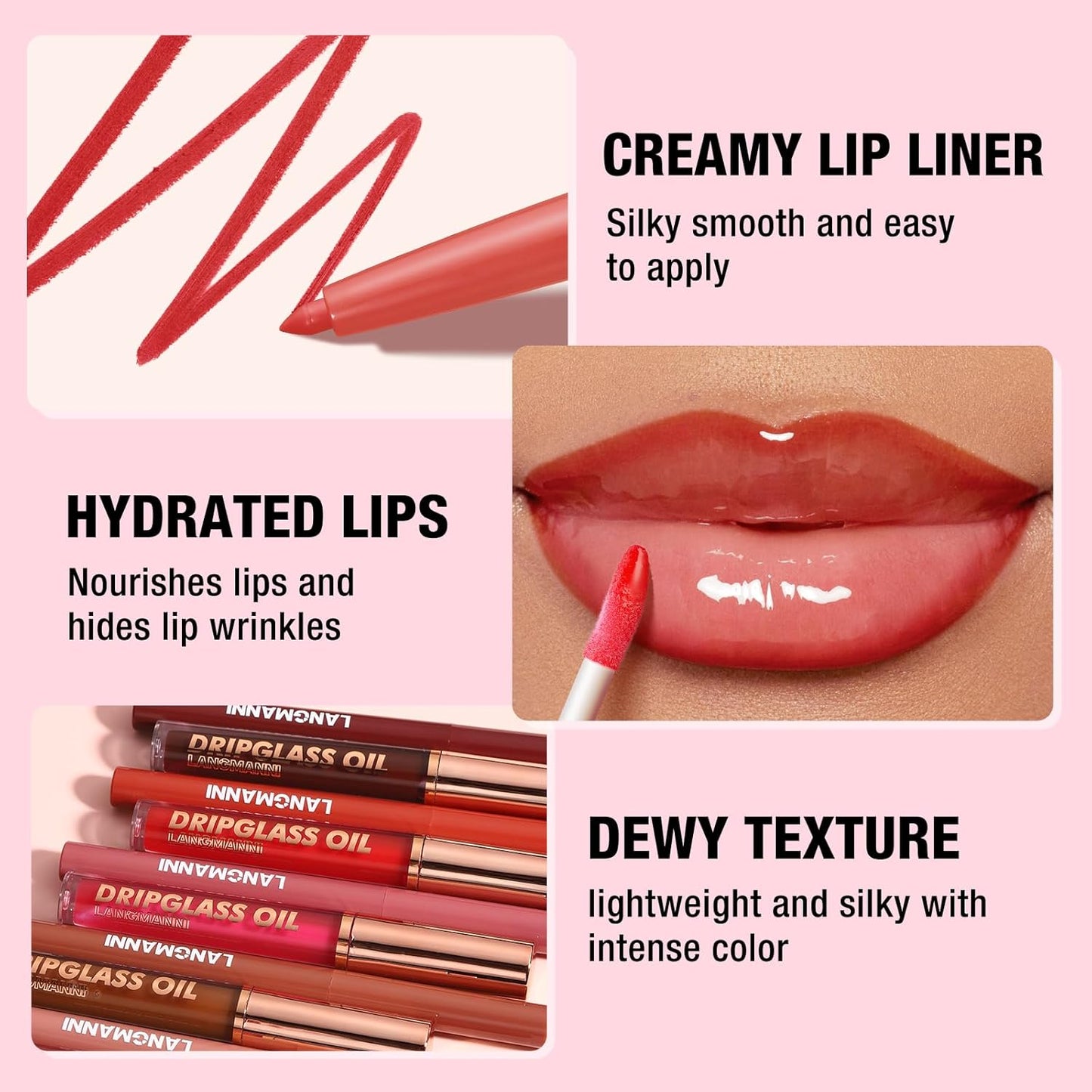 6pcs Hydrating Lip Oils + Lip Liner Pencil Lip Combo Sets, 24H Long-Lasting Lip Kit with Lip Liner and Gloss, Nourishing, Non-Sticky Tinted Stain Lip Gloss Plumping Lip Oil Set for Women(Set A)