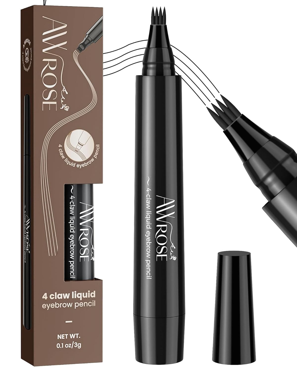 AWROSE Eyebrow Pencil, 3D Waterproof Microblading Eyebrow Pen 4 Fork Tip Tattoo Pencil, Precise Natural Magic Eye Brow Pen with Hair Like Strokes, 4 Points Multi-Used Eye Brow Pencils for Women/Men