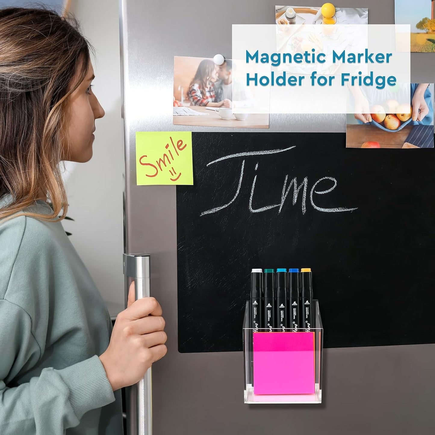 Magnetic Pen Holder, Acrylic Dry Erase Marker Holder, Large Capacity Pencil Holder for Whiteboards, Fridge, Lockers Office School Supplies (Clear & 1 Compartments)