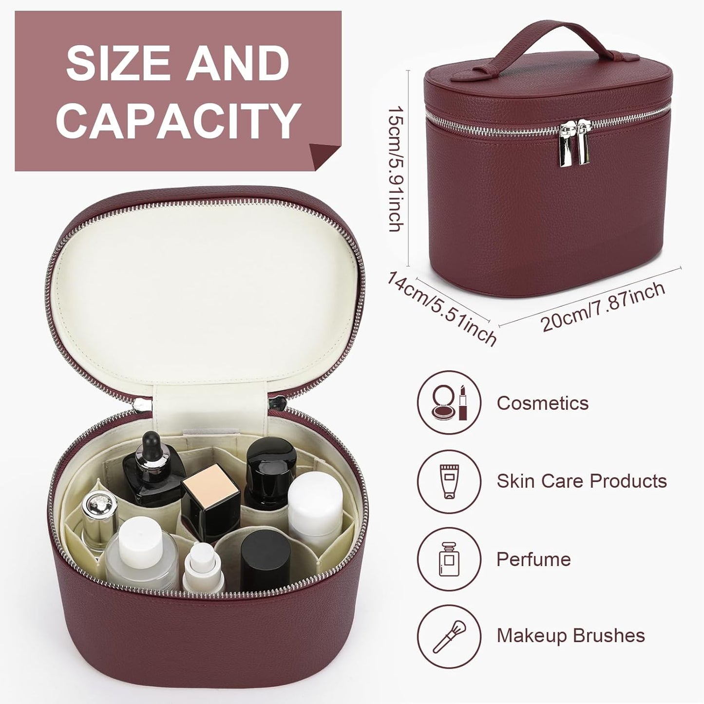 YFGBCX Makeup Bag Vanity Case with Removable Divider Travel Toiletry Bag Portable Cosmetic Bag Makeup Organizer Case