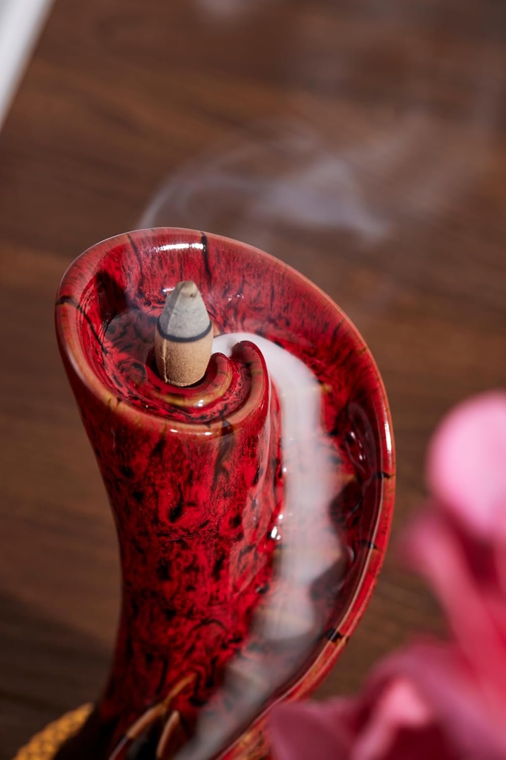 Unique Cloud Stairs Ceramic Waterfall Incense Holder, Paired with a Pack of Backflow Incense Cones. (Fambe Red)