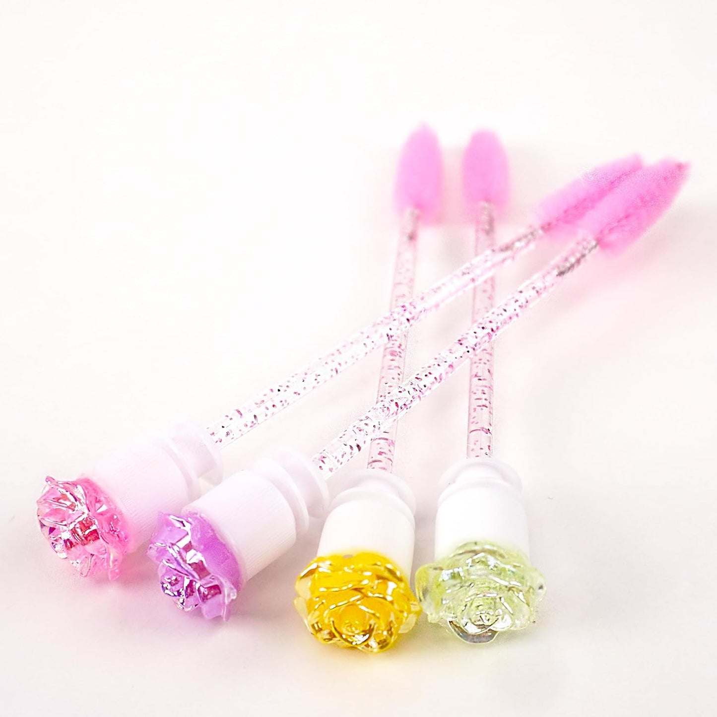 i-Laesh 10Pcs Diamond Disposable Mascara Wands with Tube - Spoolies for Eyelash Extensions, Cleaning & Brow Makeup - Multi-Color Applicator Set (3D Rose)