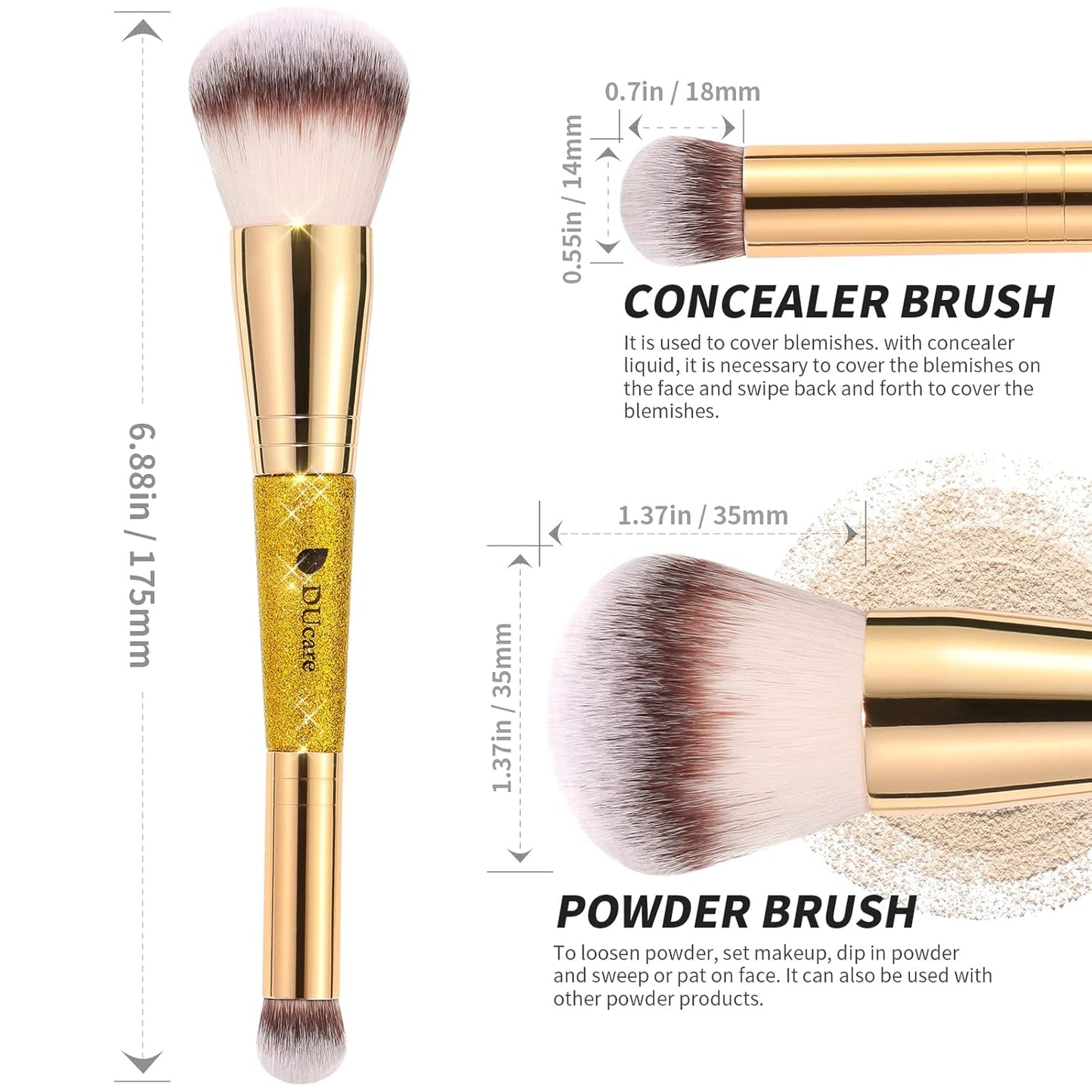 DUcare Powder Concealer Brush Foundation Makeup Brushes Double Ended Perfect for Rounded Taperd Liquid, Cream, Powder,Blending, Buffing