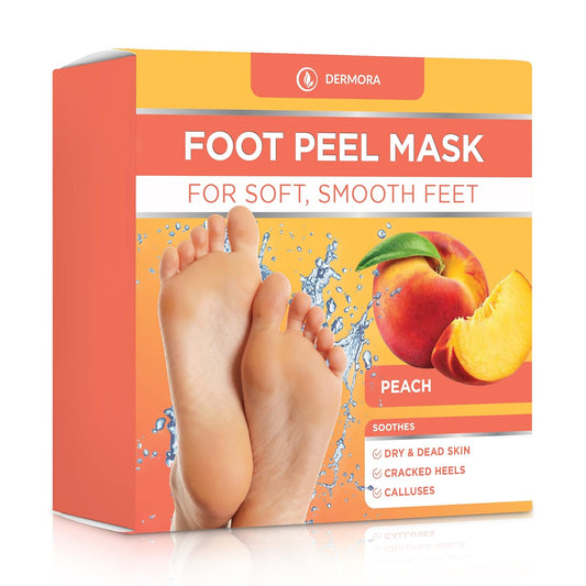 DERMORA Foot Peel Mask | Skin Exfoliating Foot Masks | Dry, Cracked Feet, Callus, Dead Skin Remover | Baby Soft Feet | Peach Scent | Pack of 2 | Regular