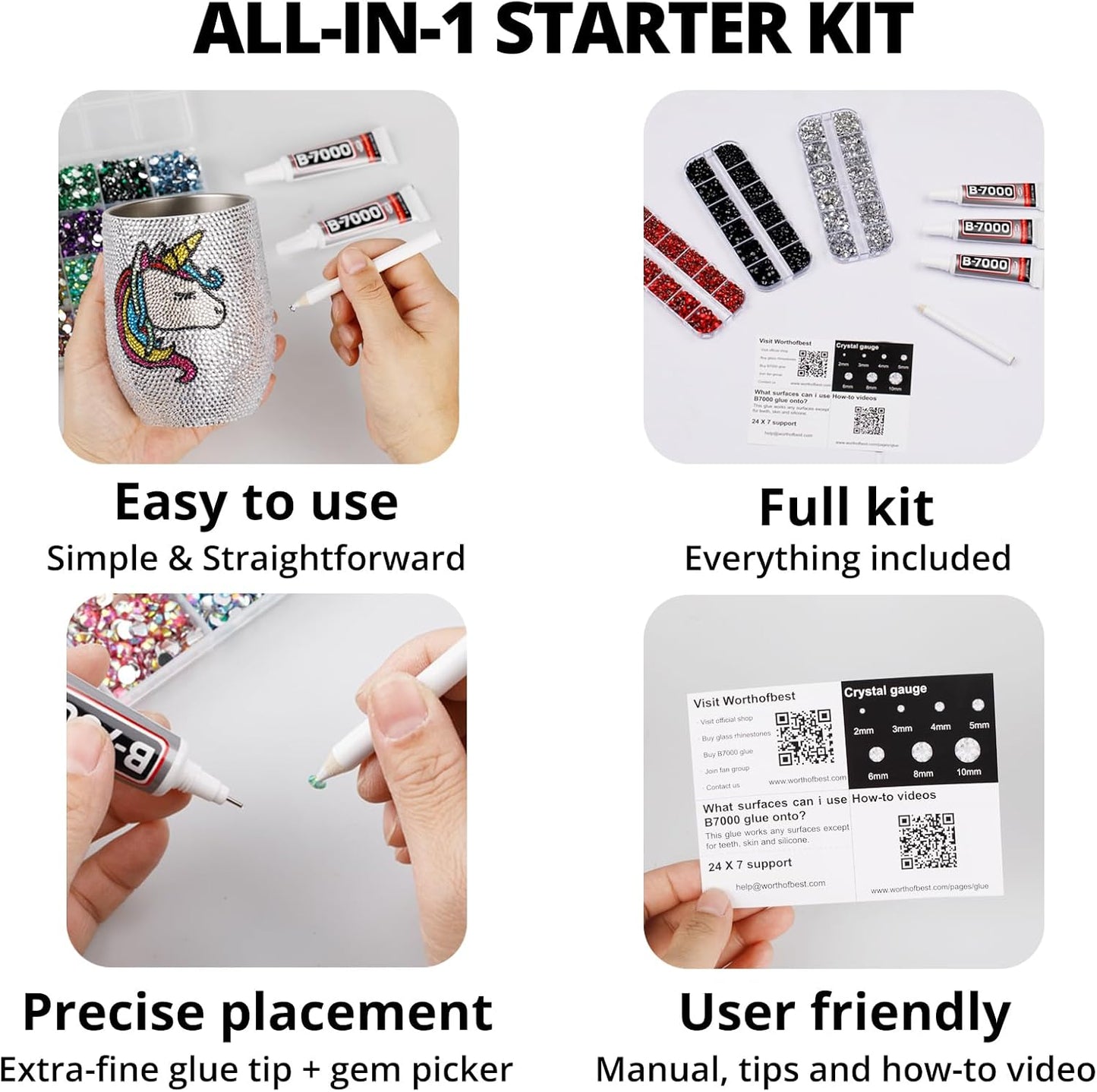 6000Pcs Transparent Clear Rhinestones for Crafting Bedazzling with b7000 Glue, Bling Shiny Resin Flatback Jewels Diamond for Crafts Clothing Tumblers Fabric Jeans, Flat Back Gems Multisize 2/3/4/5/6mm