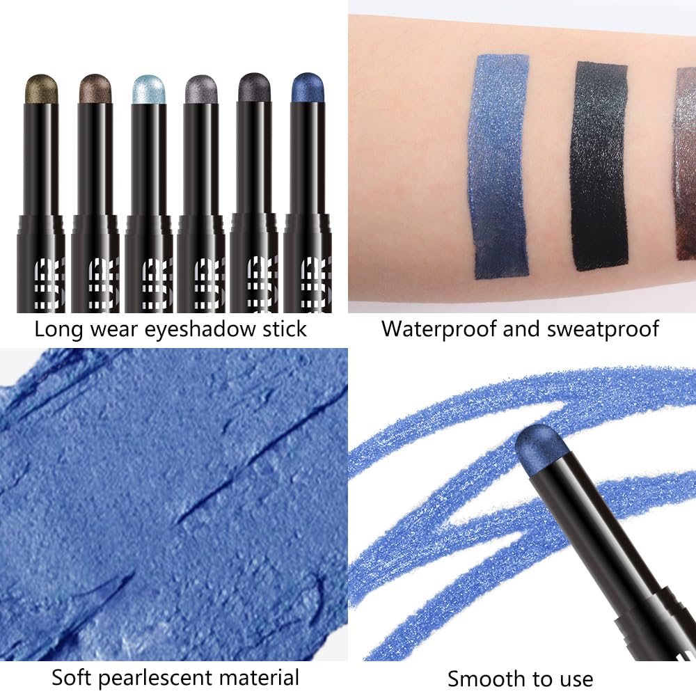 Royal Blue Shimmer Cream Eye Shadow Stick Makeup for Women, Royal Blue Shimmer Matte Eye Shadow Brightener Stick for Eyes, Waterproof Eyeshadow Pencil Applicator Blendable for Eye Highlight 18