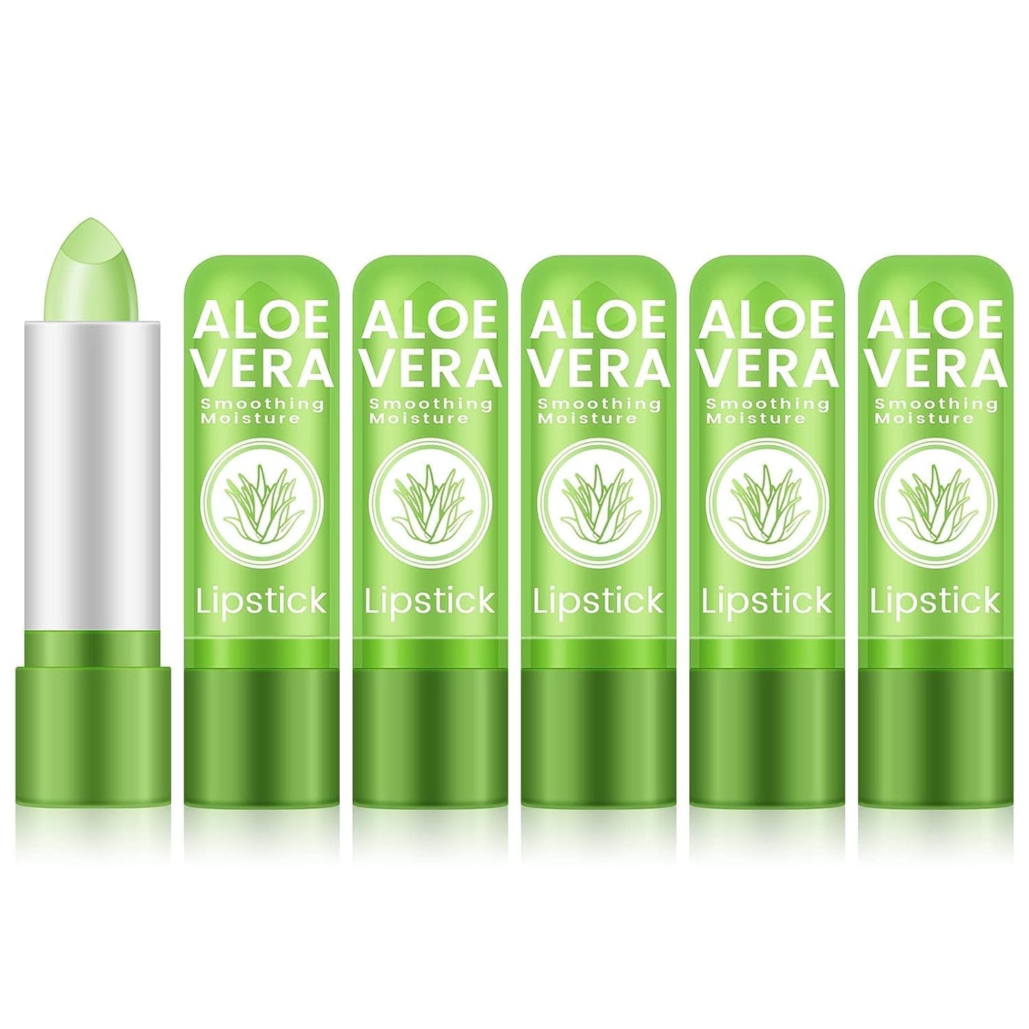 Ownest 5 Pcs Aloe Vera Lip Balm, PH Color Changing Lipstick, Change from Green to Natural Pink, Deep Hydrating Tinted Lip Balm, Daily Lip Moisturizer for Dry Cracked Lips, with Real Aloe Vera