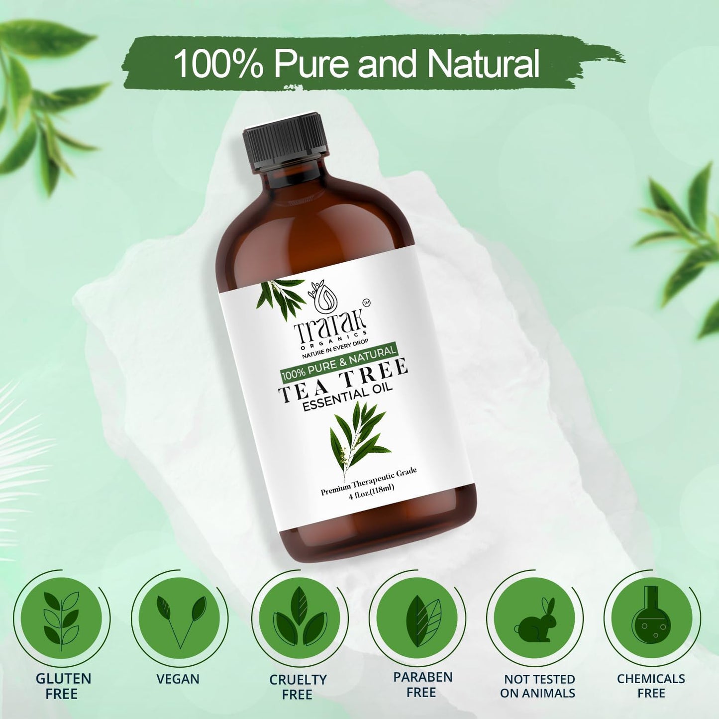 Tea Tree Oil for Skin, Hair & Toenails - 4 Fl Oz - 100% Pure Natural Tea Tree Essential Oil (Australian Melaleuca) for Potency - Used in General Wellness, Aromatherapy & DIY Soap