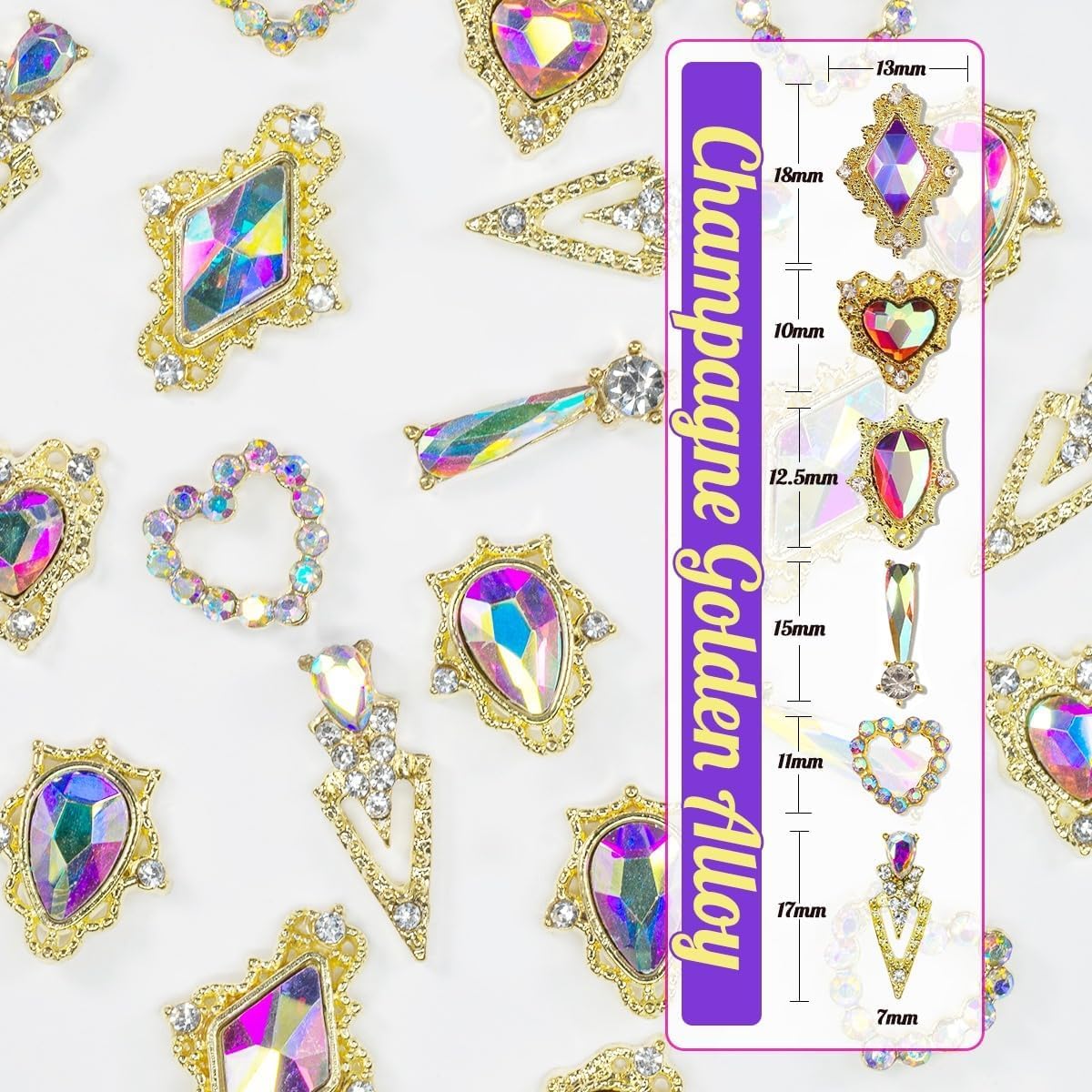 24pcs Crystal AB Luxury Nail Charms +2000pcs Crystal White AB Rhinestones 3D Big Nail Gems K9 Glass Nail Crystals Diamonds Jewels Stones Alloy Nail Art Studs Decor Supplies for Nails Crafts DIY