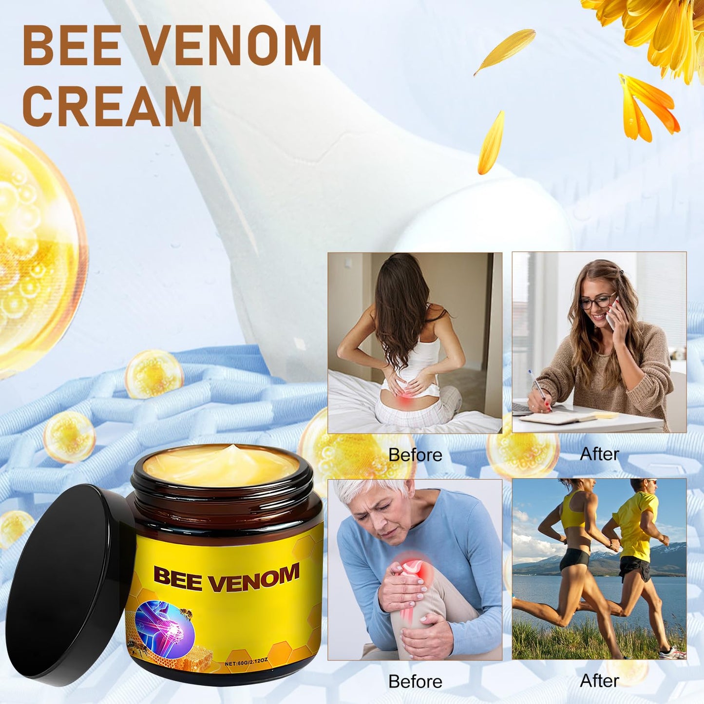 Bee Venom Cream,Advanced Joint Cream,New Bee Venom Professional Cream for Back, Knee, Hands, Neck, Feet(2PCS)