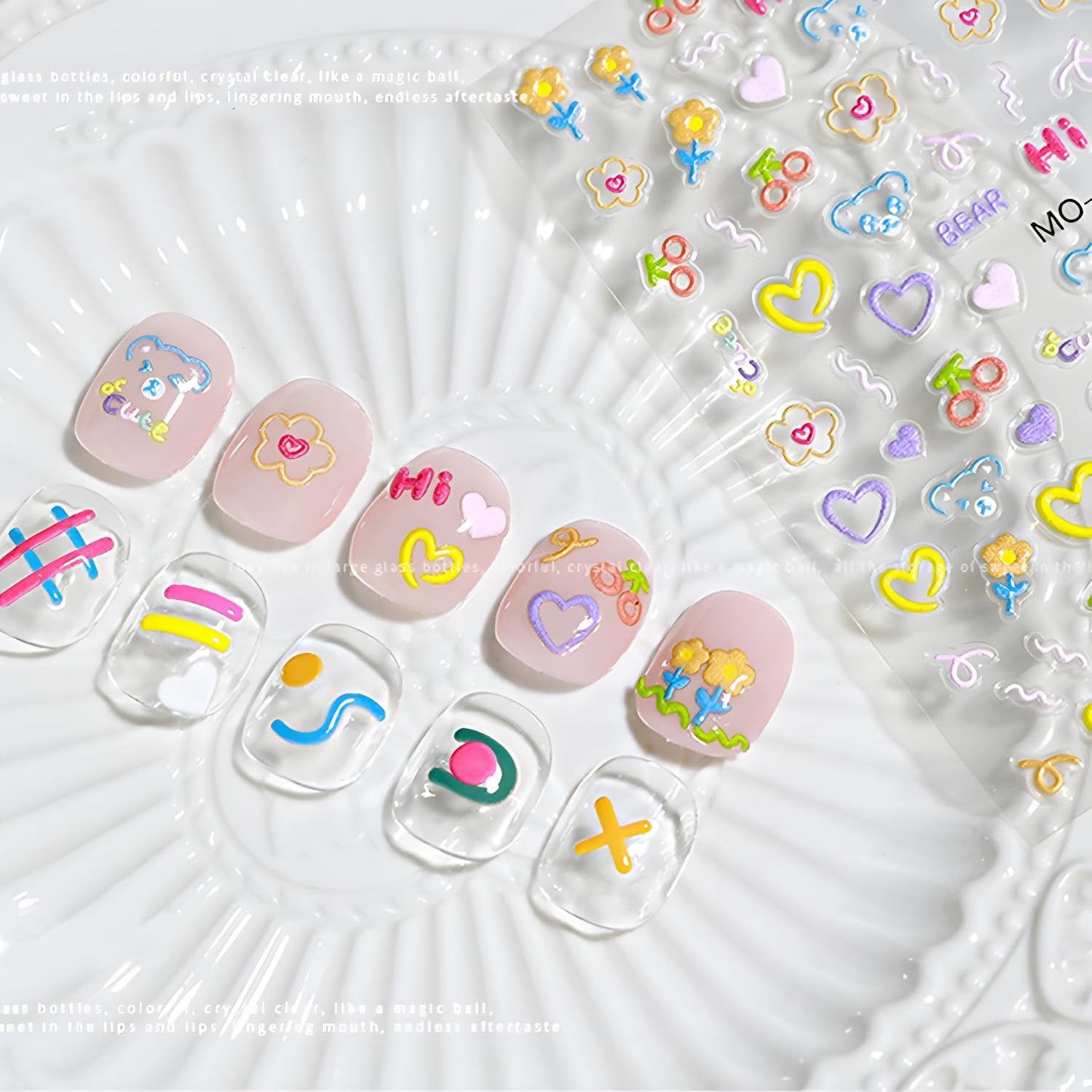 3 Sheets Valentine's Nail Stickers - 5D Embossed Heart Nail Decals for Valentine's Day - Cute Colorful Heart Design for Women & Girls