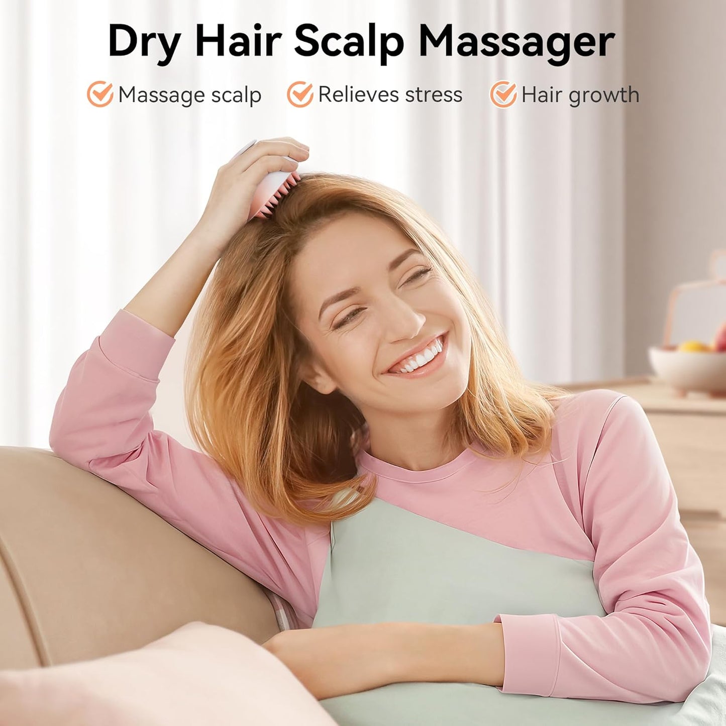 HEETA Scalp Massager Hair Growth, Soft Silicone Scalp Scrubber Shampoo Brush for Exfoliation, Dandruff Removal Head Massage Stress Relax, Wet & Dry Use for Thick Thin Curly Hair Care, Gradient Pink