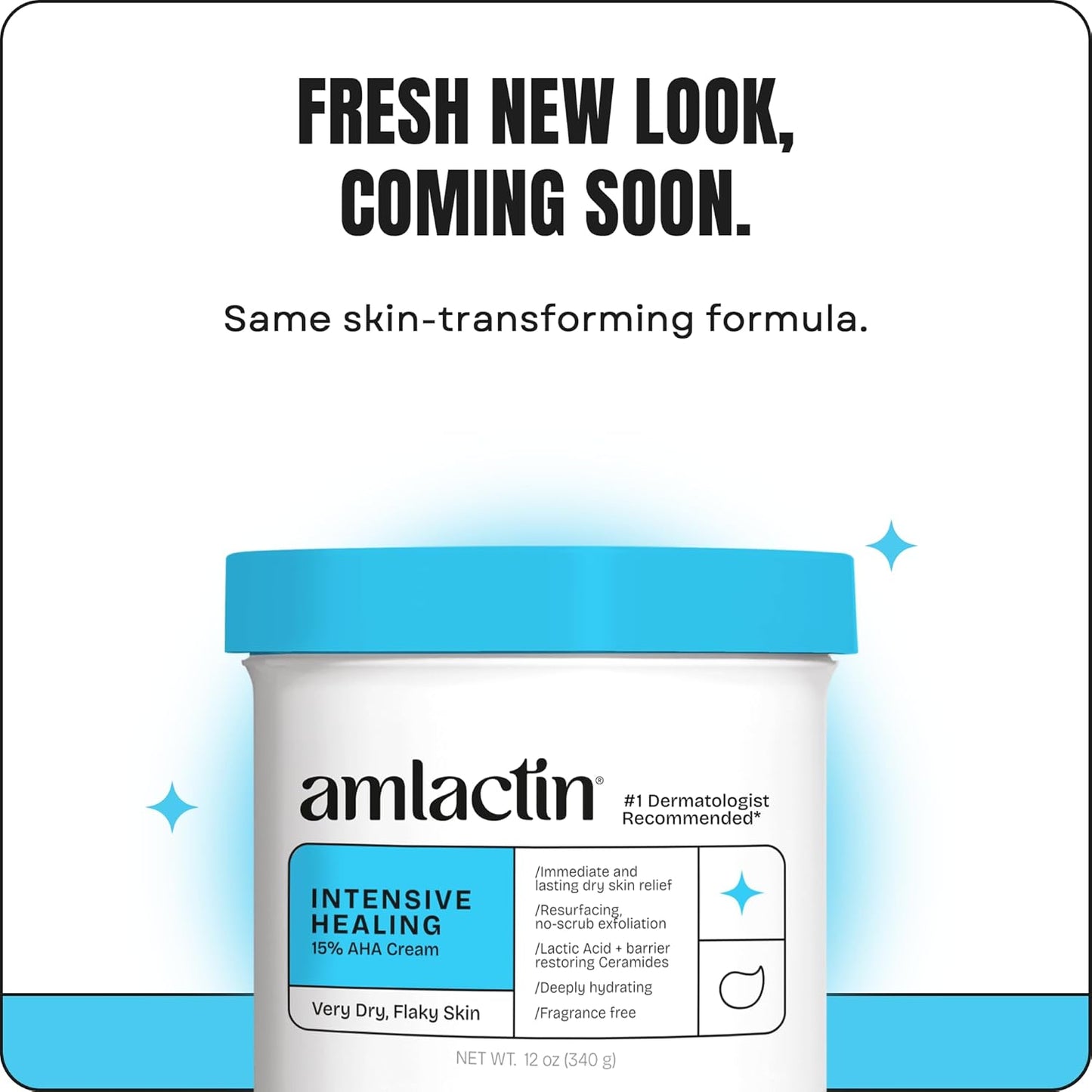 AmLactin Intensive Healing Body Cream, 12 oz Tub, 2-in-1 Exfoliator and Moisturizer for Dry Skin with 15% Lactic Acid and Ceramides for 24-Hour Moisturization