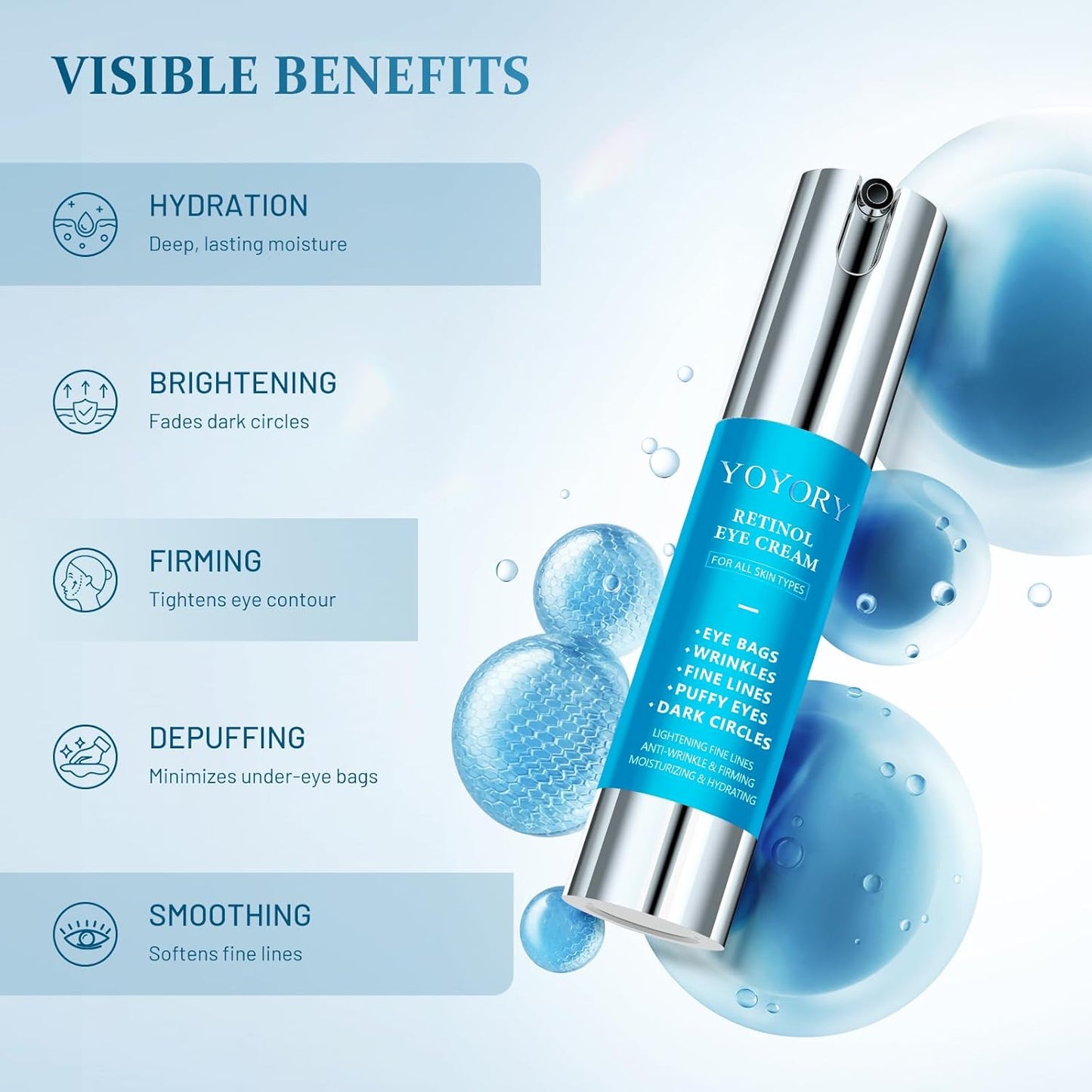 Retinol Under Eye Cream - Anti-Aging Eye Cream for Eye Bags, Dark Circles, and Fade Wrinkles, Fine Lines, Puffy eye Skin Care Treatment for Women and Men, 20ML(Blue)