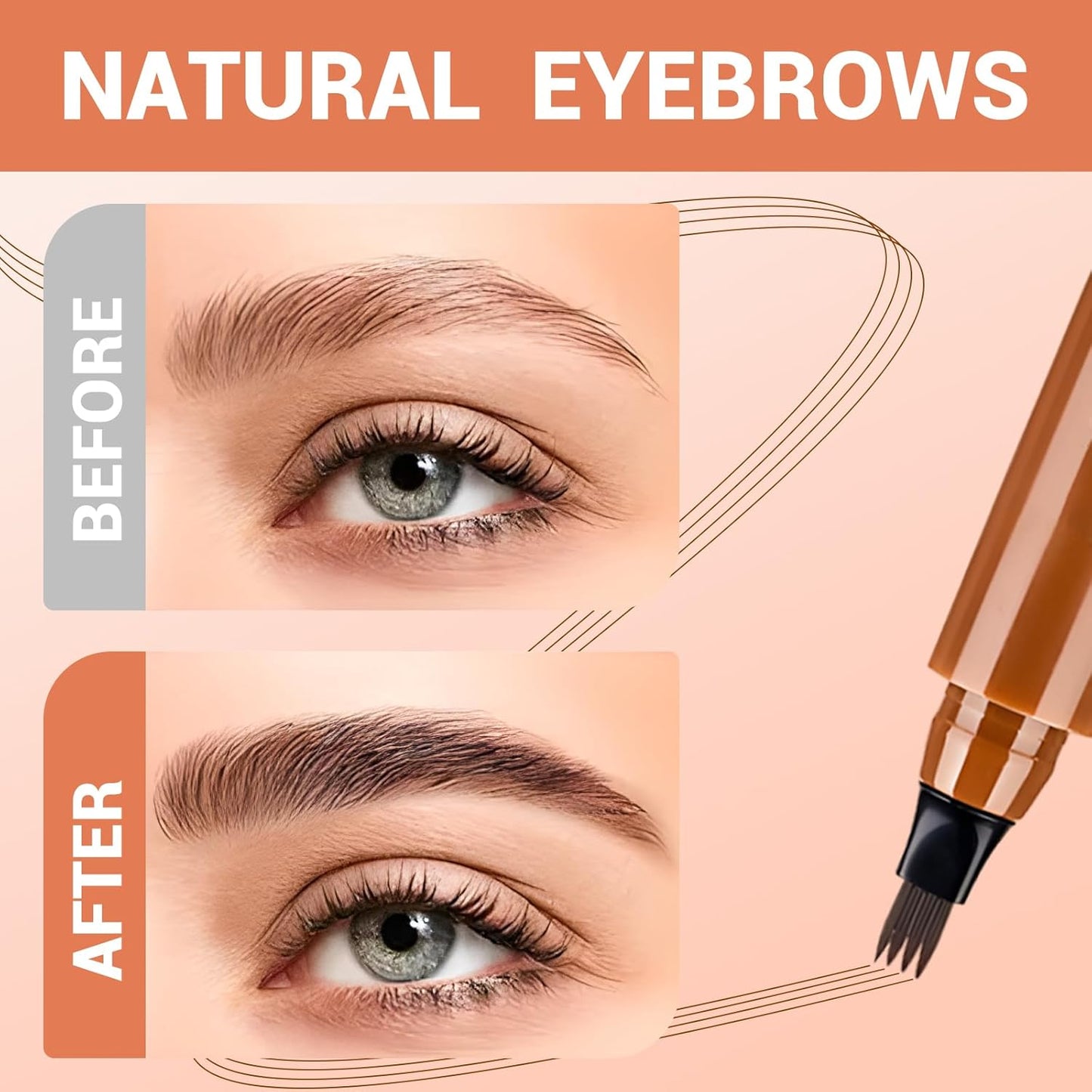 2025 New Magic Eyebrow Pencil, 4 Tipped Precise Brow Pen 3D Waterproof Microblading Contouring Pen Fine Stroke Microblading Eyebrow Pencil Creates Natural (Dark Brown)