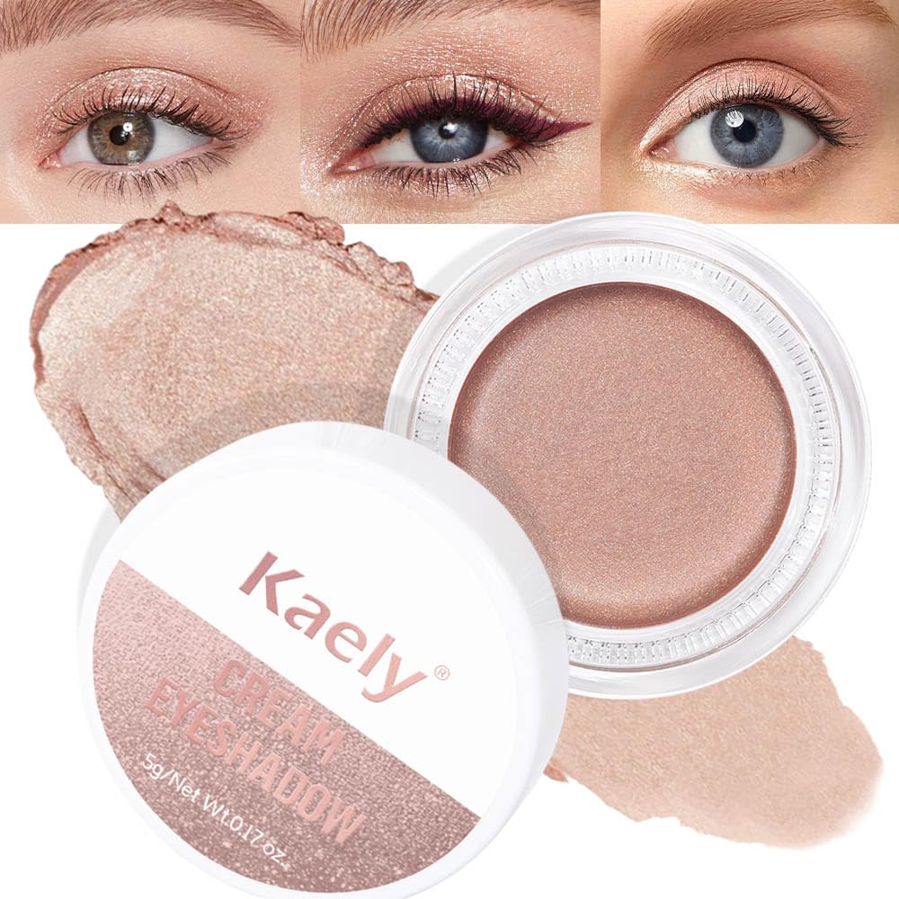 Kaely Single Cream Eyeshadow Pot, Sand Shimmer Eye Shadow for Older Women High Pigmented Waterproof, Natural Eyeshadow Palette Makeup Brightener, sombras en crema para ojos, Blendable, 25