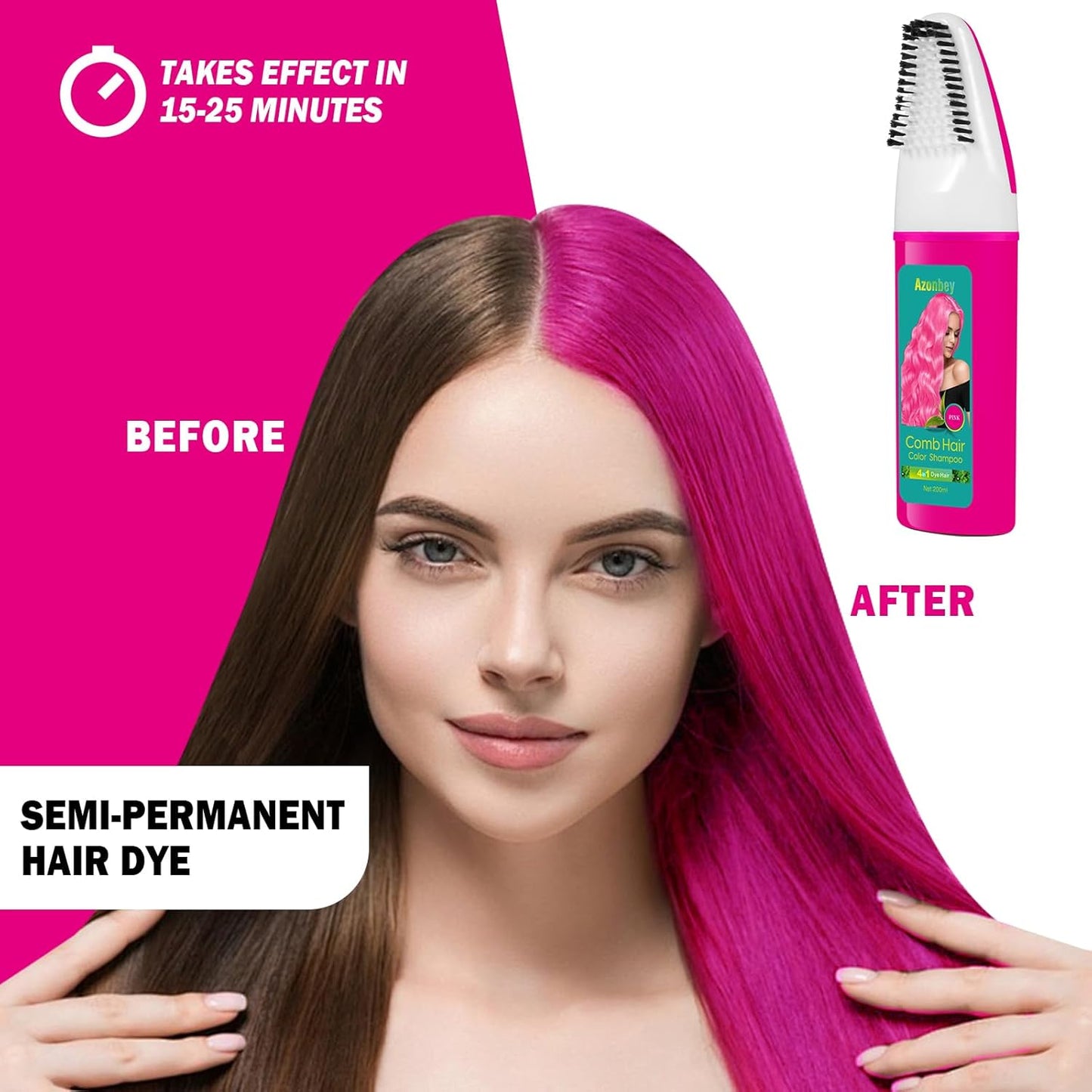 Pink Hair Dye Shampoo for Women Gray Hair,Haircare 4 in 1 Semi-Permanent Gray Hair Coverage,Champu Para Canas,Hair Color Shampoo for Women, Men (Pink)