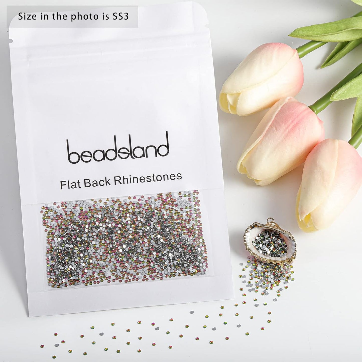 Beadsland Flat Back Crystal Rhinestones Round Gems, Rainbow (1.3-1.4mm) SS3/1440pcs
