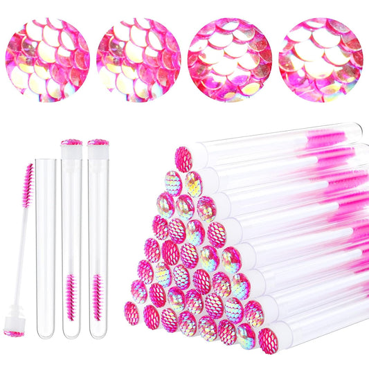 50 Piece Disposable Mascara Brushes Eyelash Extension Brush Diamond Mascara Wands with Tube Spoolies Lash Brush Makeup Tool Lash Extension Supplies (Scale D Pink 50)