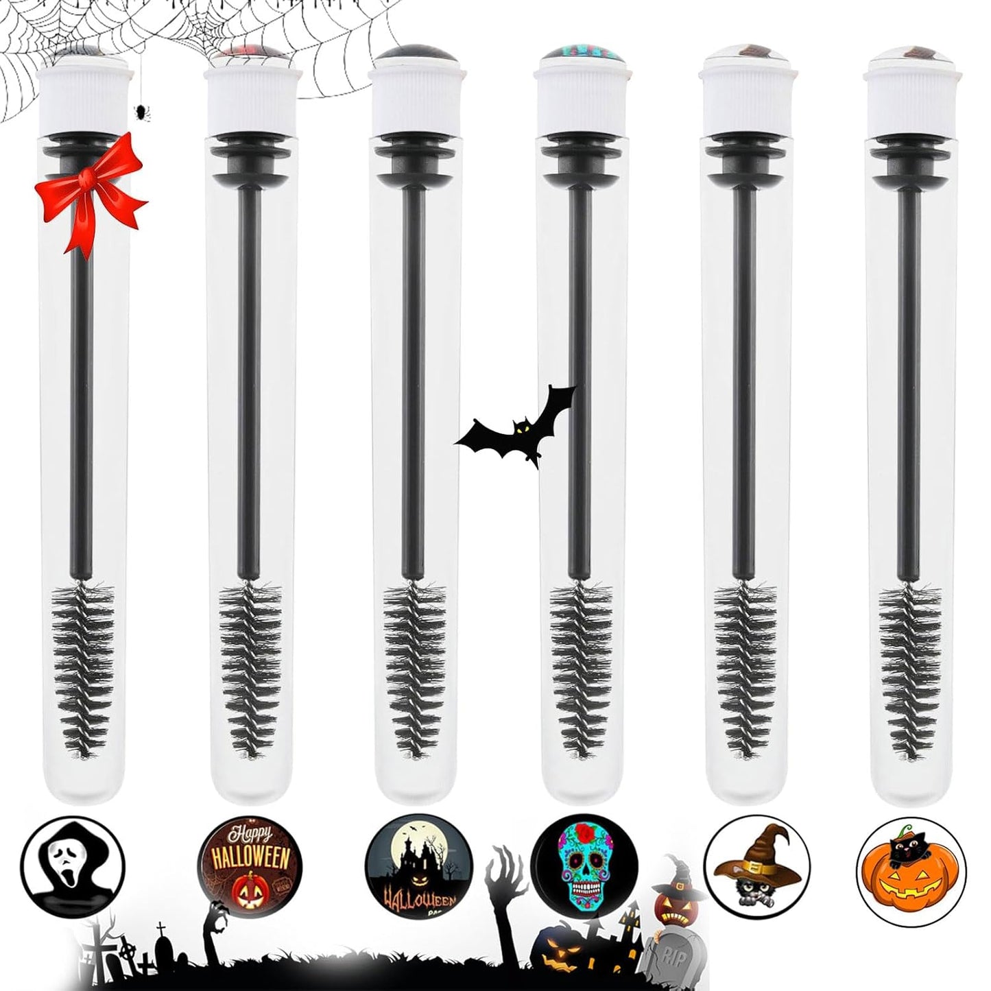 Halloween Party Decration 48 Pieces Disposable Mascara Wands Set, Include 24 Pcs Crystal Lash Spoolies Brush and 24 Pcs Reusable Empty Eyelash Brush Tubes Women Girls Gift Idea