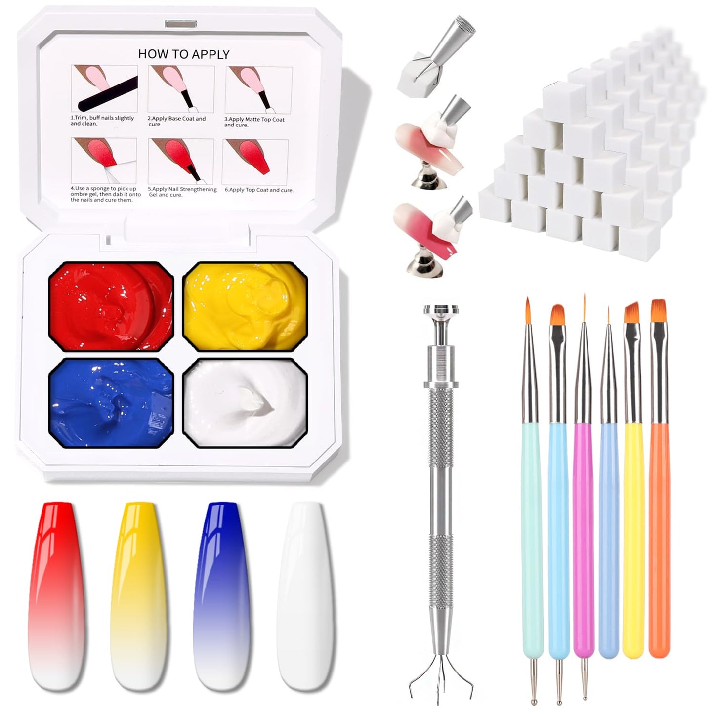 Sponge Pat Paint Nail Gel, Blending Colors Ombre Nails Gradient Gel Nail Blush Blooming Aura Nails Drawing Stripper Floral Painting Nail Art, No Wipe, UV/LED Curing (4 Colors Set A)