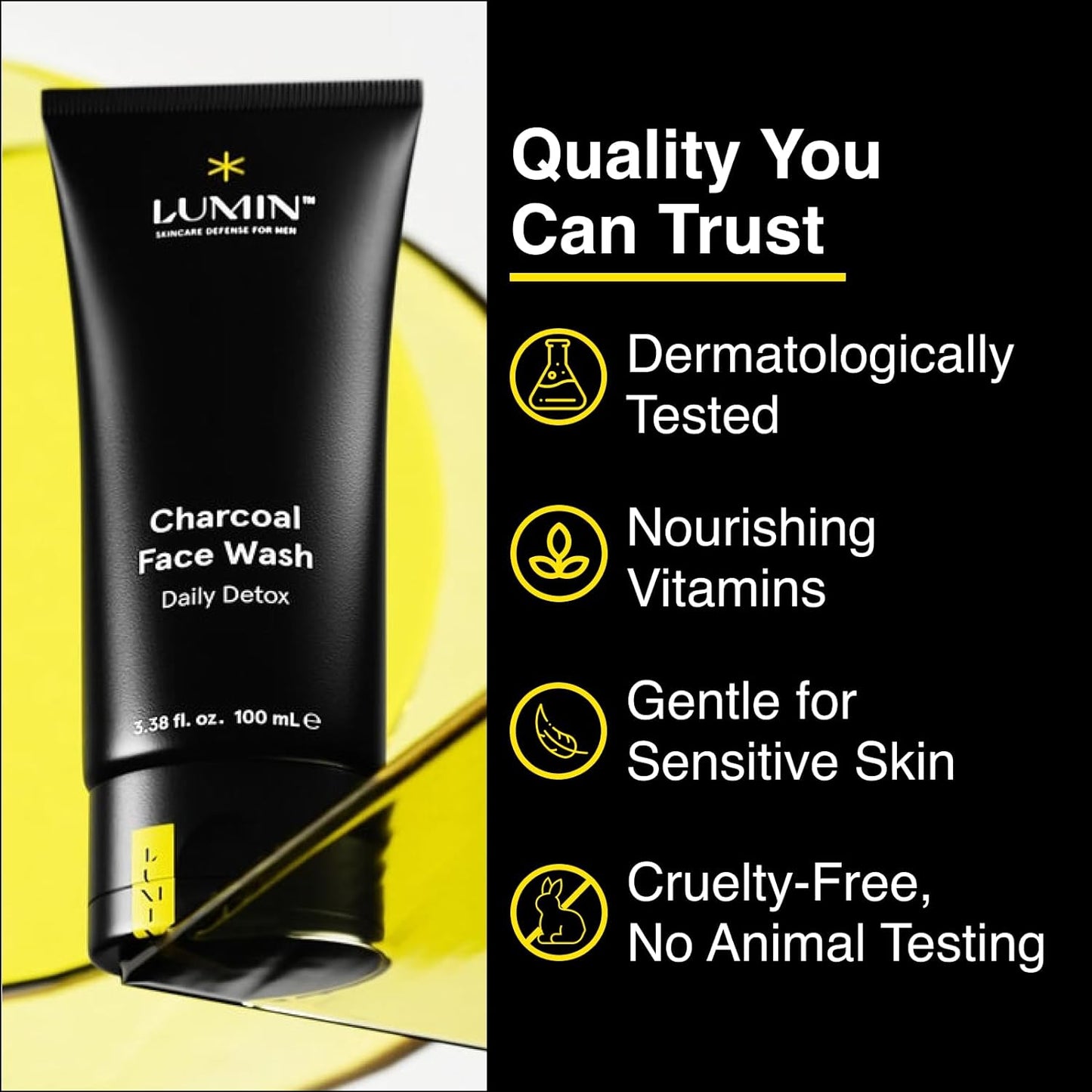 Lumin Charcoal Face Wash for Men Skincare - Daily Detox, Hydrating Face Cleanser, Removes Impurities, Exfoliates, Unclogs Pores, Controls Oil, Soothes Irritation, All Skin Types, 1 Pack