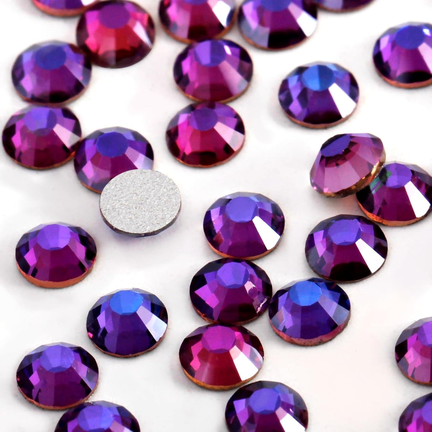 2000 PCS SS12 Flatback Rhinestones,12-Facet Diamond-Cut Glass Gems for Nail Art,Clothing,DIY Crafts,Glue-On Decoration Stones with Silver Backing,Purple Velvet
