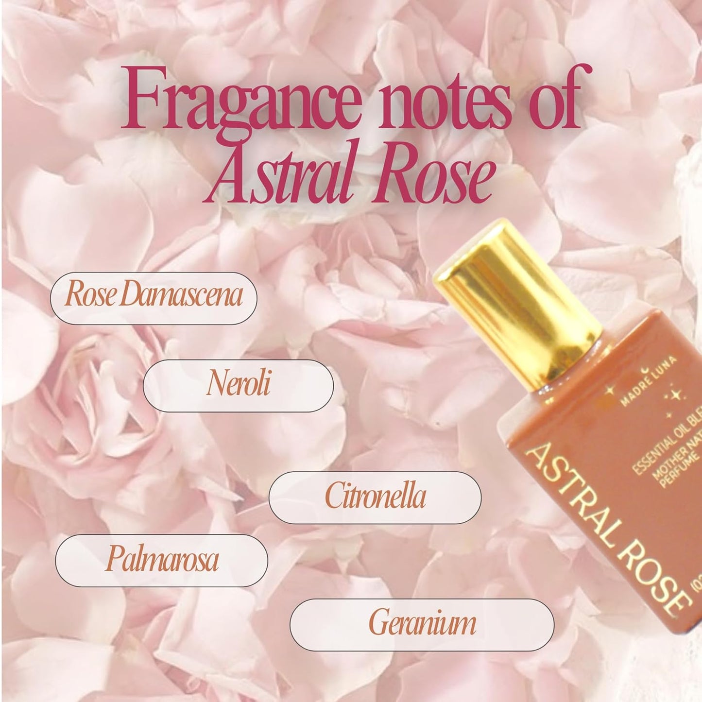 MADRE LUNA ASTRAL ROSE - Natural Roll On Perfume Oil for Women - Blended With Distilled & Essential Oils - Long-Lasting & Alcohol-Free Fragrance - 10 ML