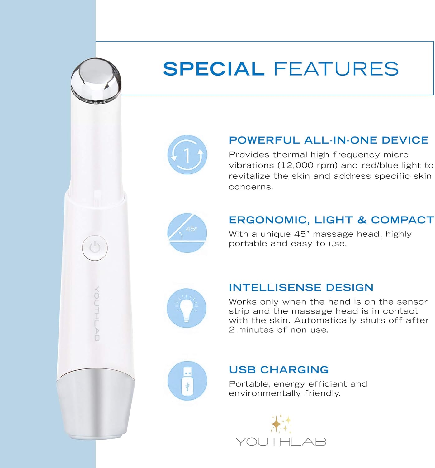 Eye & Face Wand/Tool – Heated Eye Wand with Vibration for Puffiness, Tired Eyes, Brighter Under Area, Redness Relief, Product Absorption, Smoother Skin & Relaxing Massage