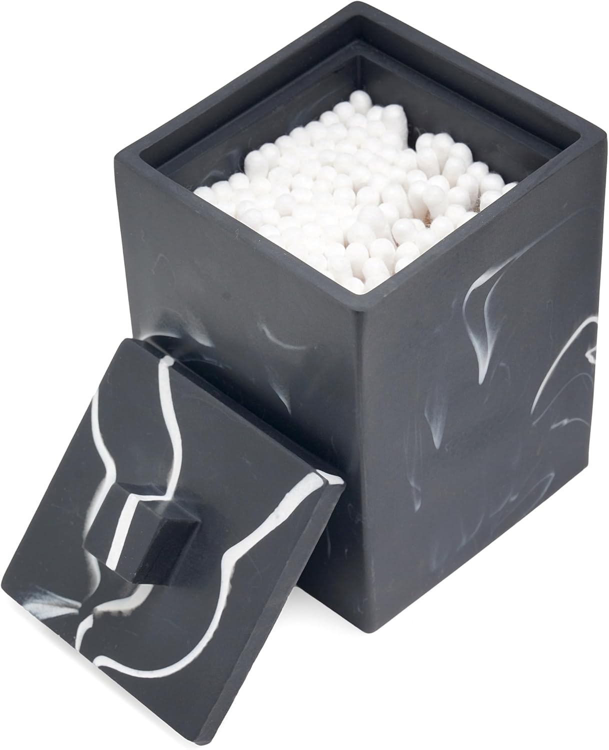 Cotton Swab Canister with Lid, Resin Qtip Holder Bathroom Containers Canister Cotton Ball Organizer, for Jewelry Necklace Ring Earring Storage jar Gift Case (Matte Ink Black)