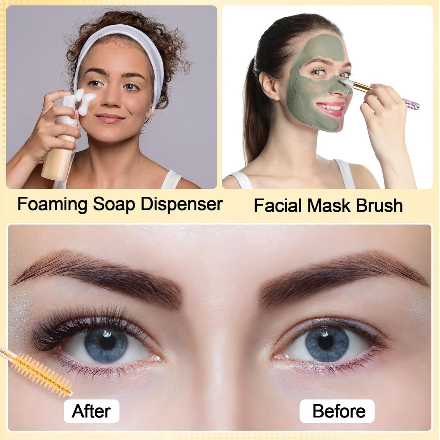 Zhehao 80 Pcs Lash Shampoo Bottle Brushes Kit 20 Foam Pump Dispensers 20 Lash Shampoo Brushes 20 Eyelash Aftercare Bag 20 Cleaning Pipes, Eyelash Extension Supplies(Gold)